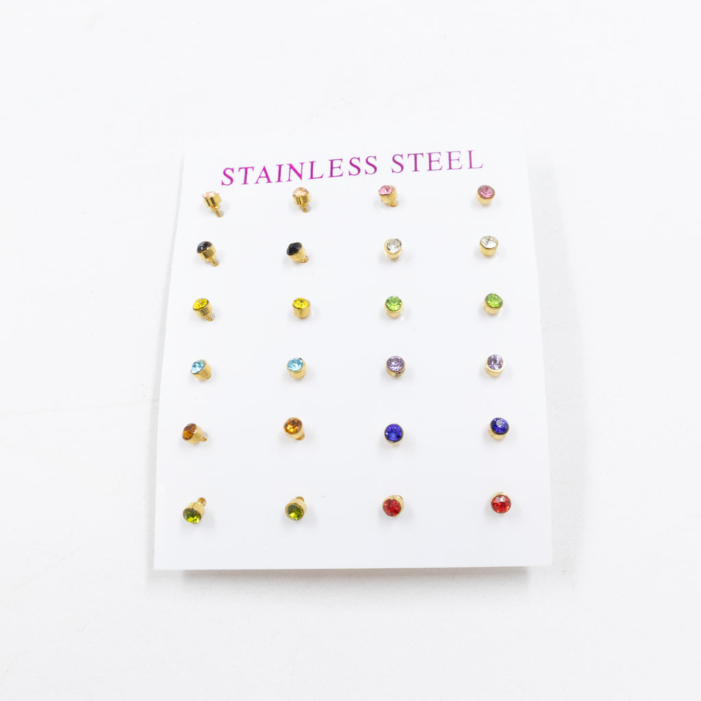 Paquete 12 pares de Aretes medida 2 mm M1 Acero Inoxidable 18/03/26