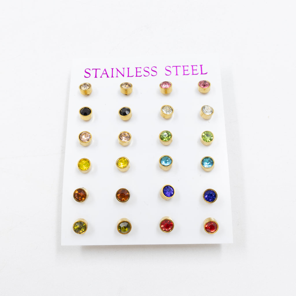 Paquete 12 pares de Aretes medida 2 mm M1 Acero Inoxidable 18/03/26