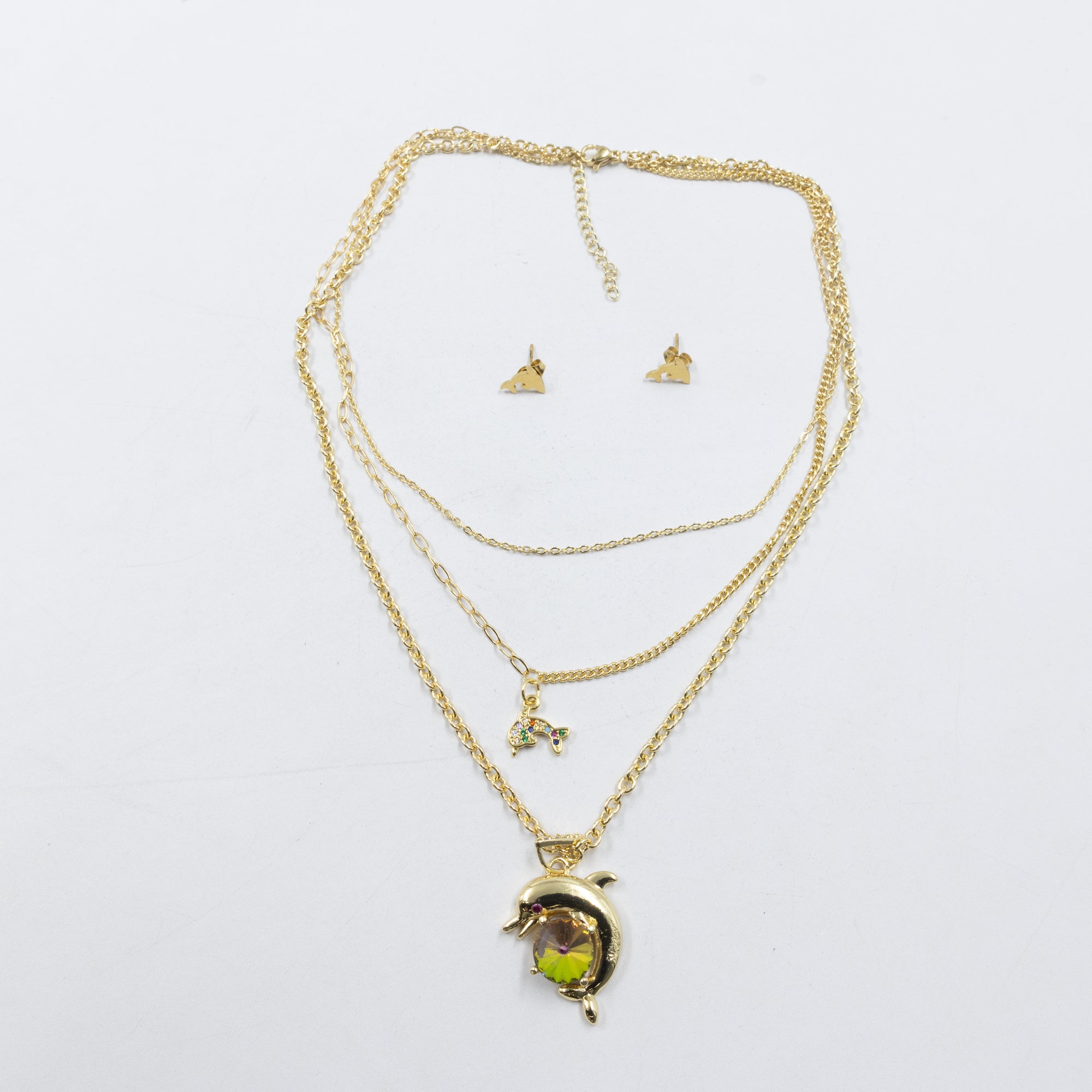 Conjuntos de la Caja 01 cadena triple y aretes de mariposa M2 Acero Inoxidable