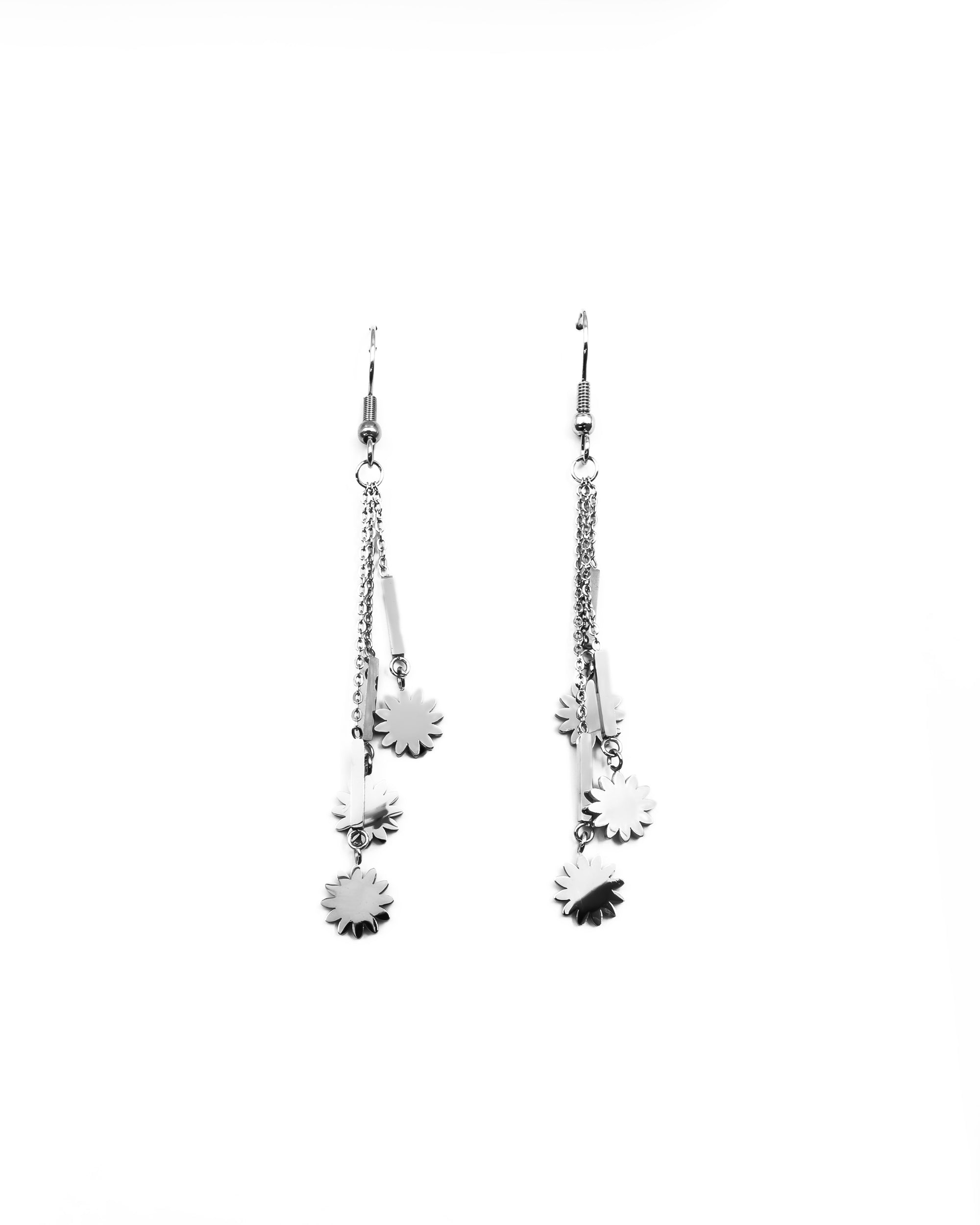 Aretes Largos Plateados M8 Oro Laminado