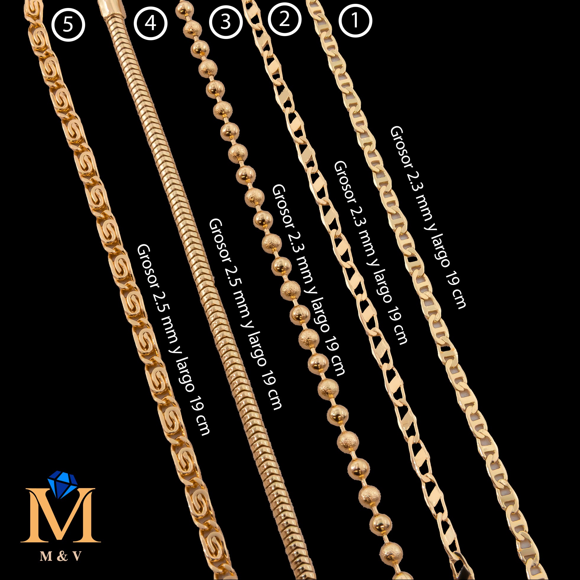 Pulseras Doradas de 19 cm Caja 01 02/06/26 M2 Oro Laminado