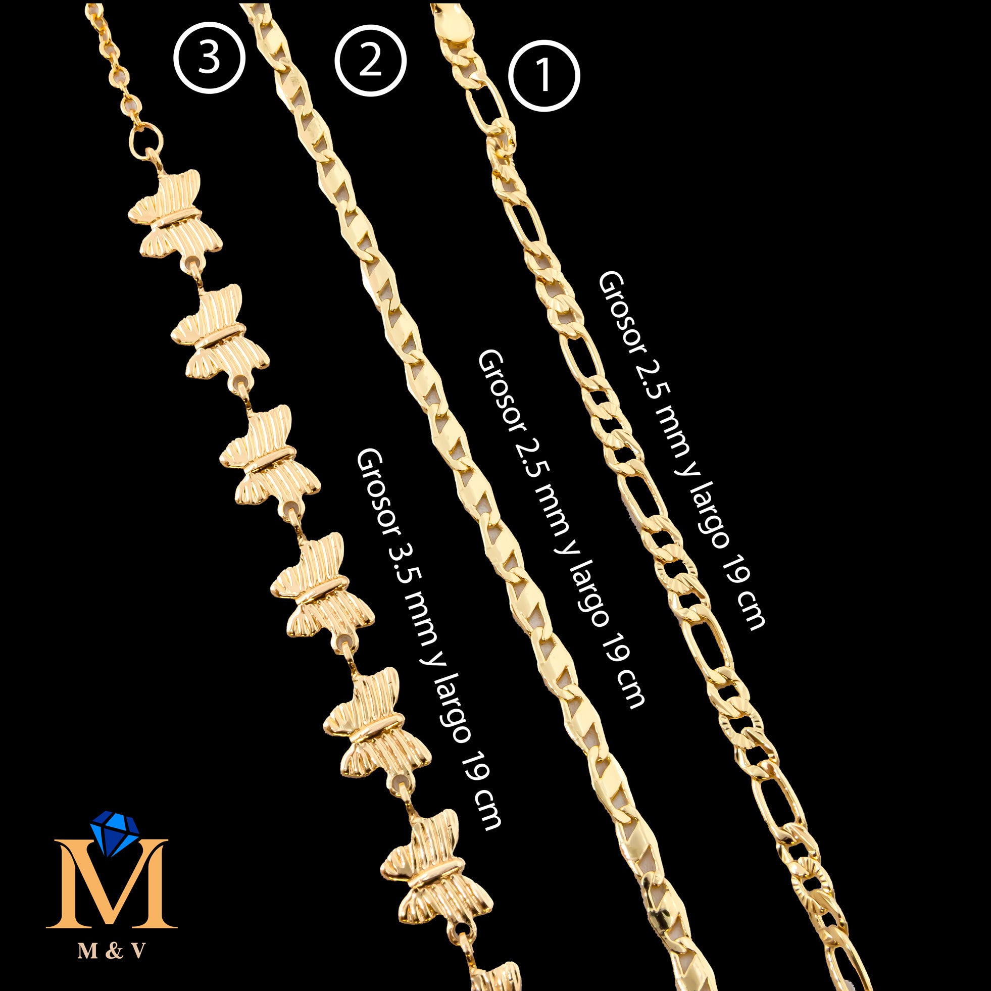 Pulseras Doradas de 19 cm Caja 01 02/06/26 M4 Oro Laminado