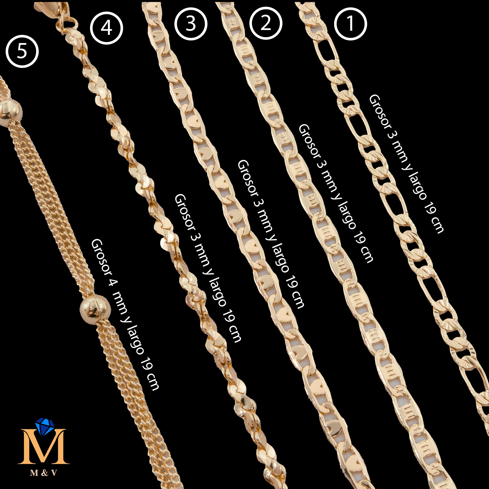 Pulseras Doradas de 19 cm Caja 01 02/06/26 M5 Oro Laminado