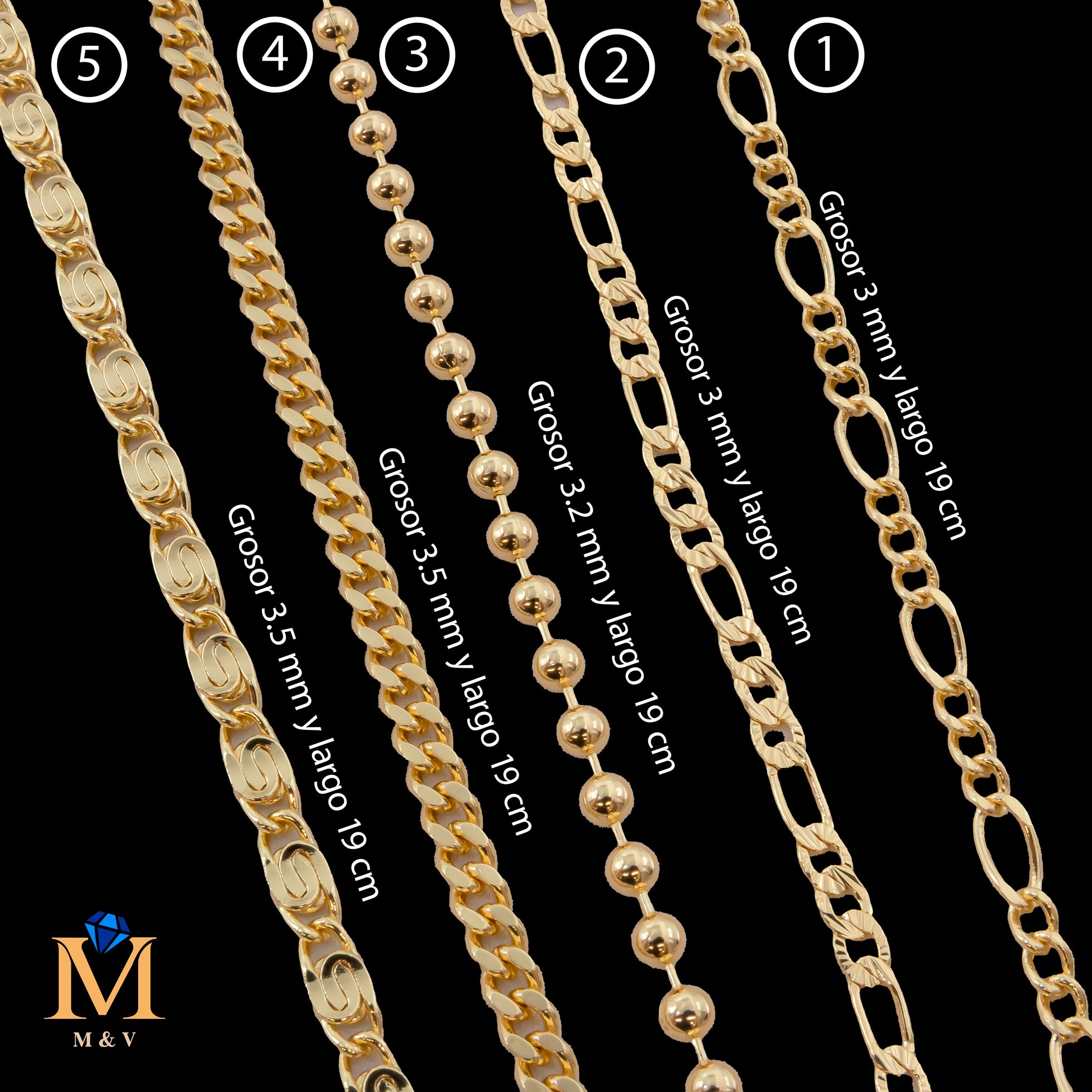 Pulseras Doradas de 19 cm Caja 01 02/06/26 M6 Oro Laminado