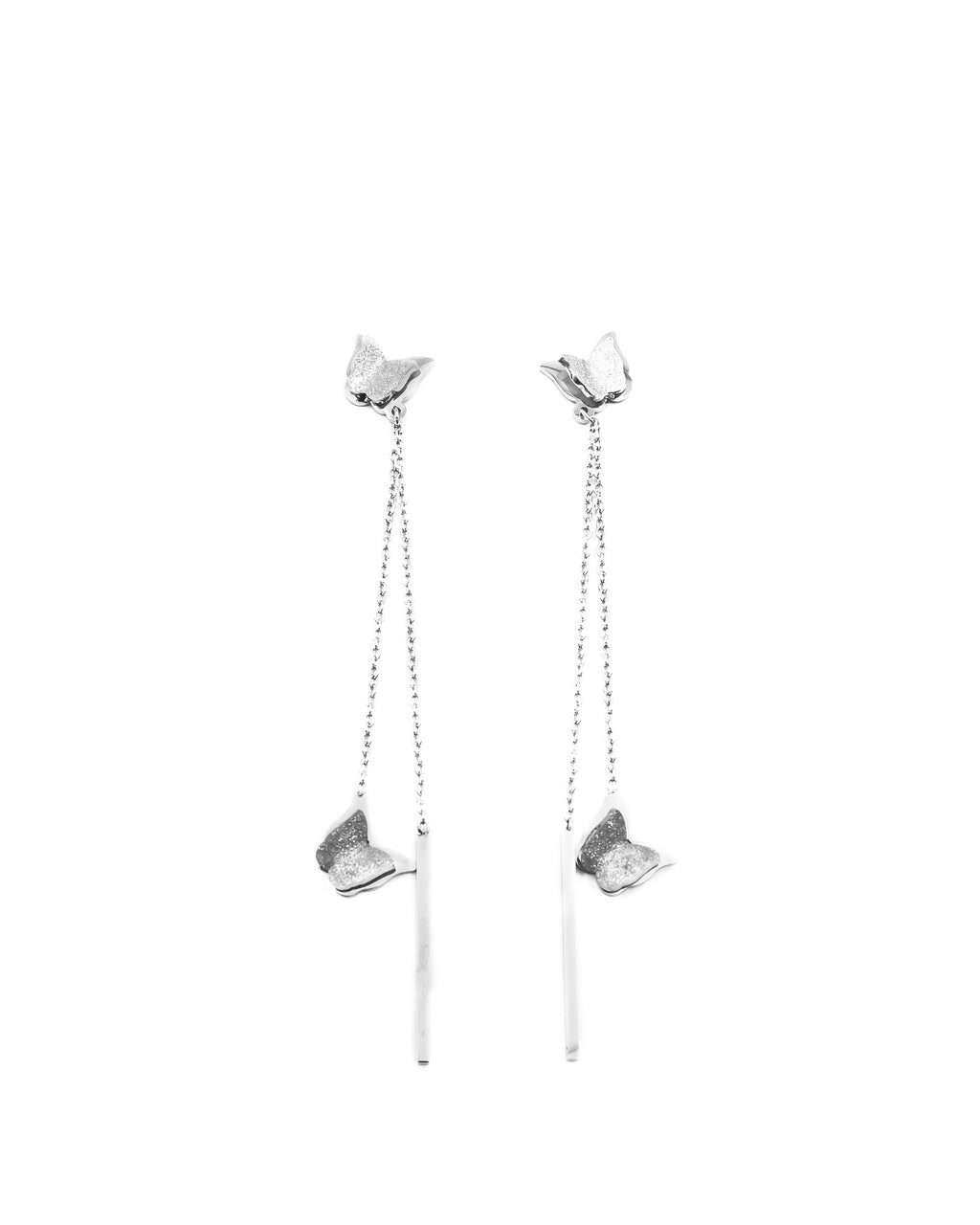 Aretes Largos Plateados M9 Oro Laminado