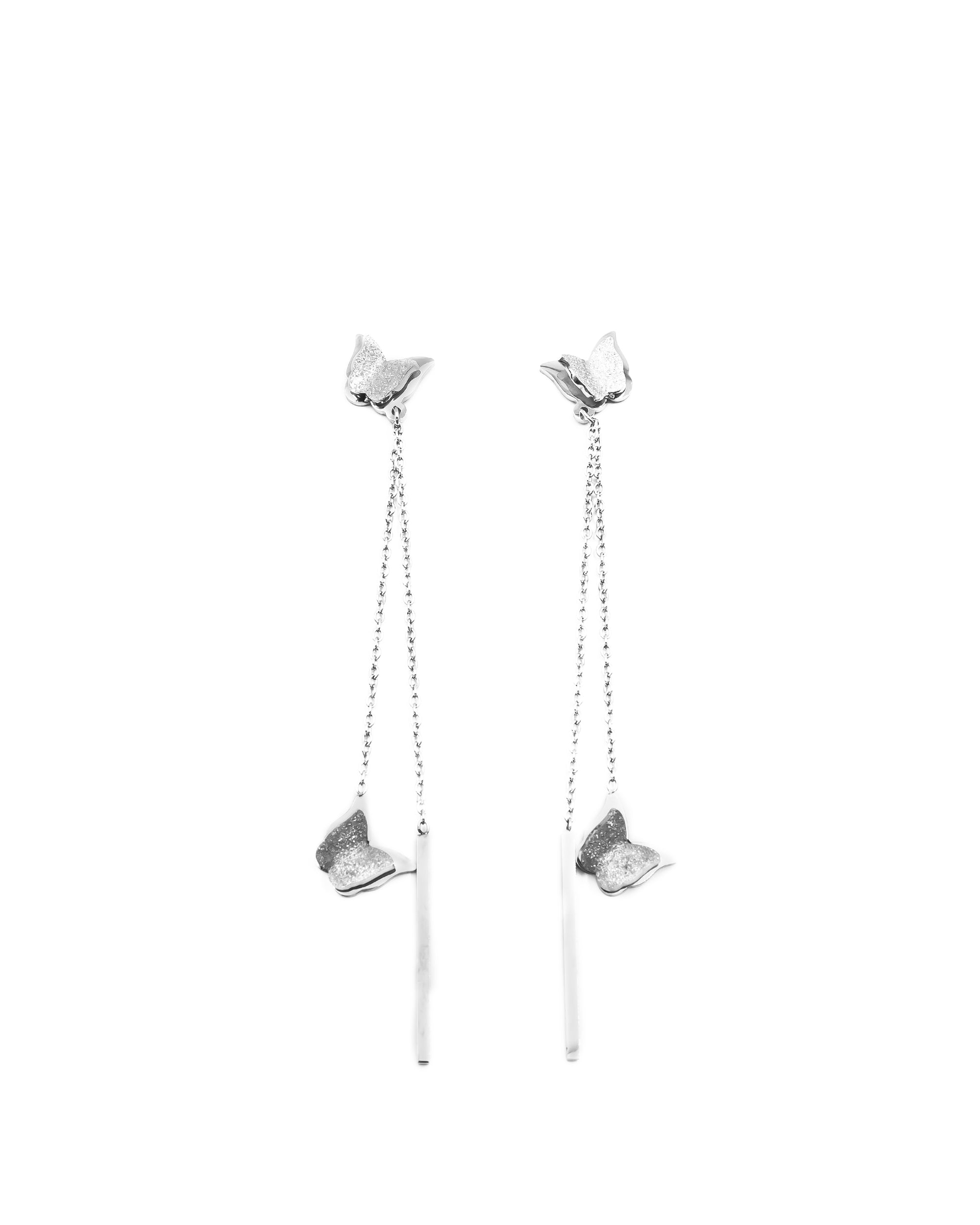 Aretes Largos Plateados M9 Oro Laminado