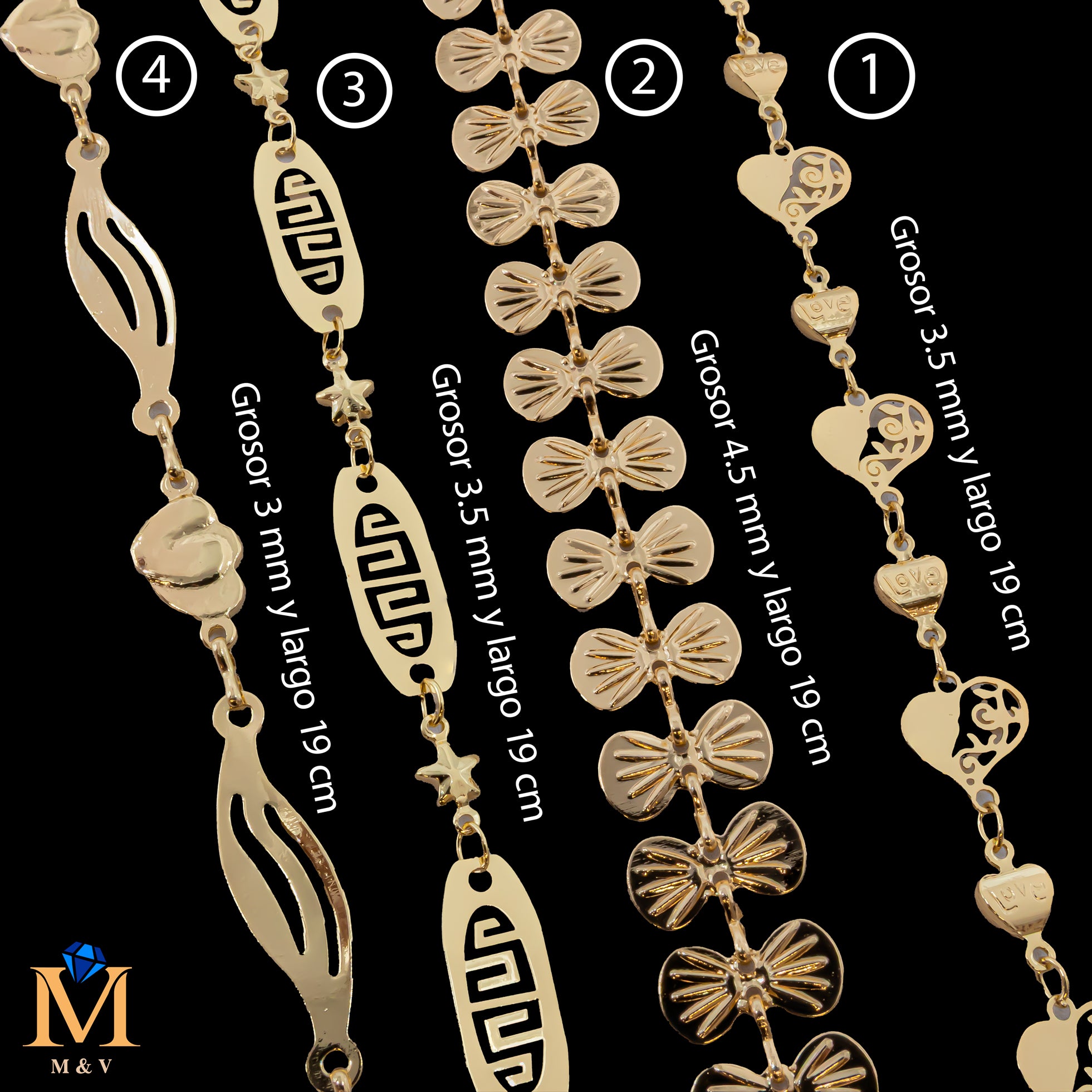 Pulseras Doradas de 19 cm Caja 01 02/06/26 M7 Oro Laminado