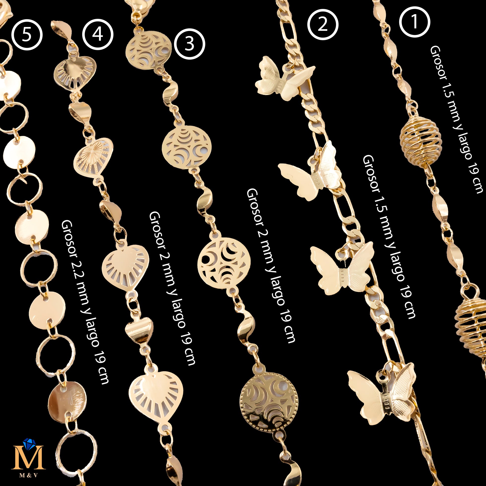 Pulseras Doradas de 19 cm Caja 01 02/06/26 M8 Oro Laminado