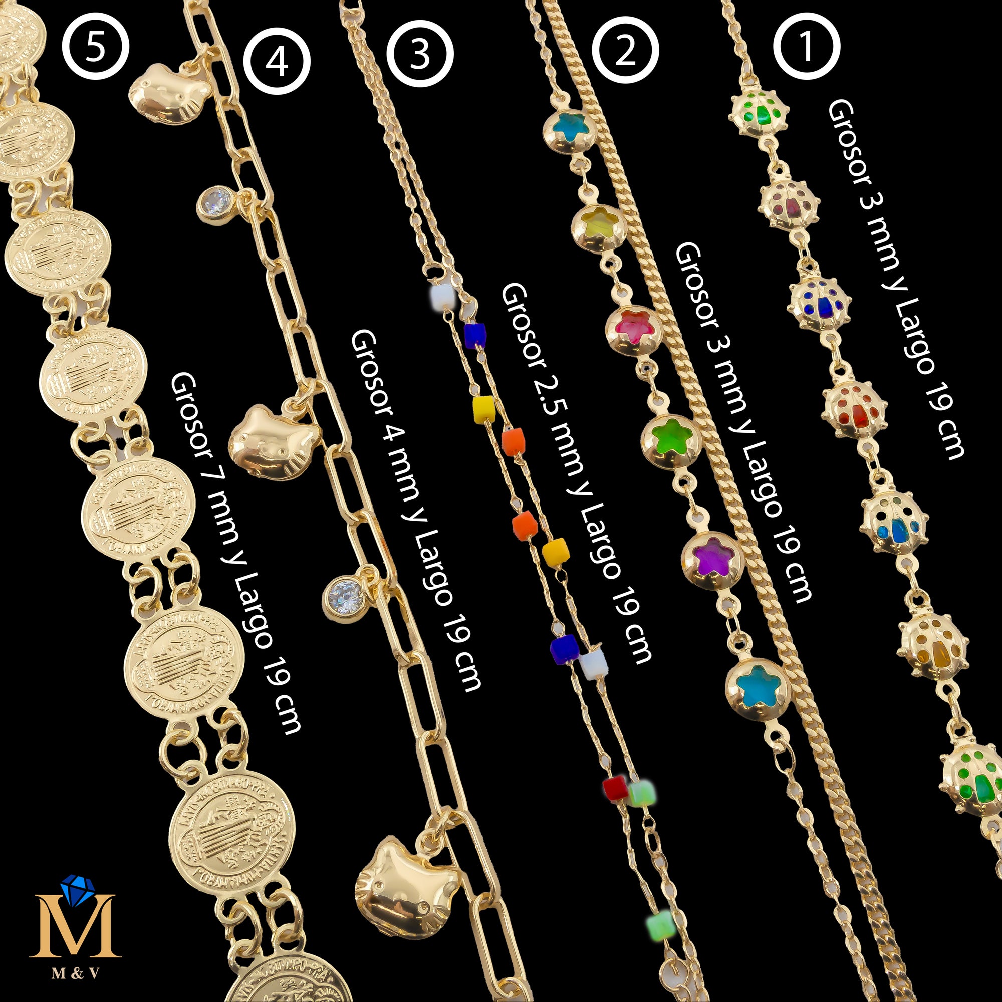 Pulseras Doradas de 19 cm Caja 01 02/06/26 M9 Oro Laminado
