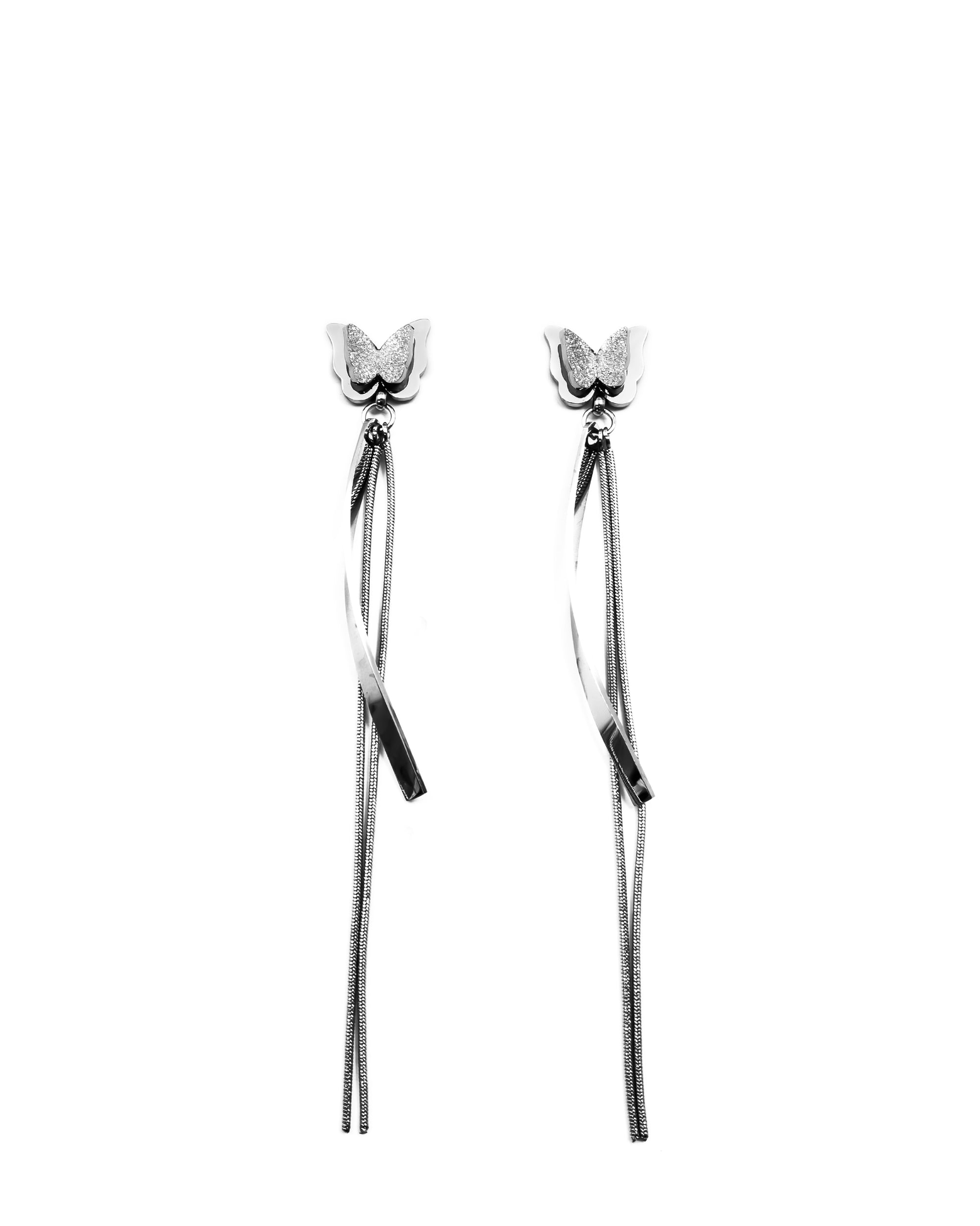 Aretes Largos Plateados M10 Oro Laminado