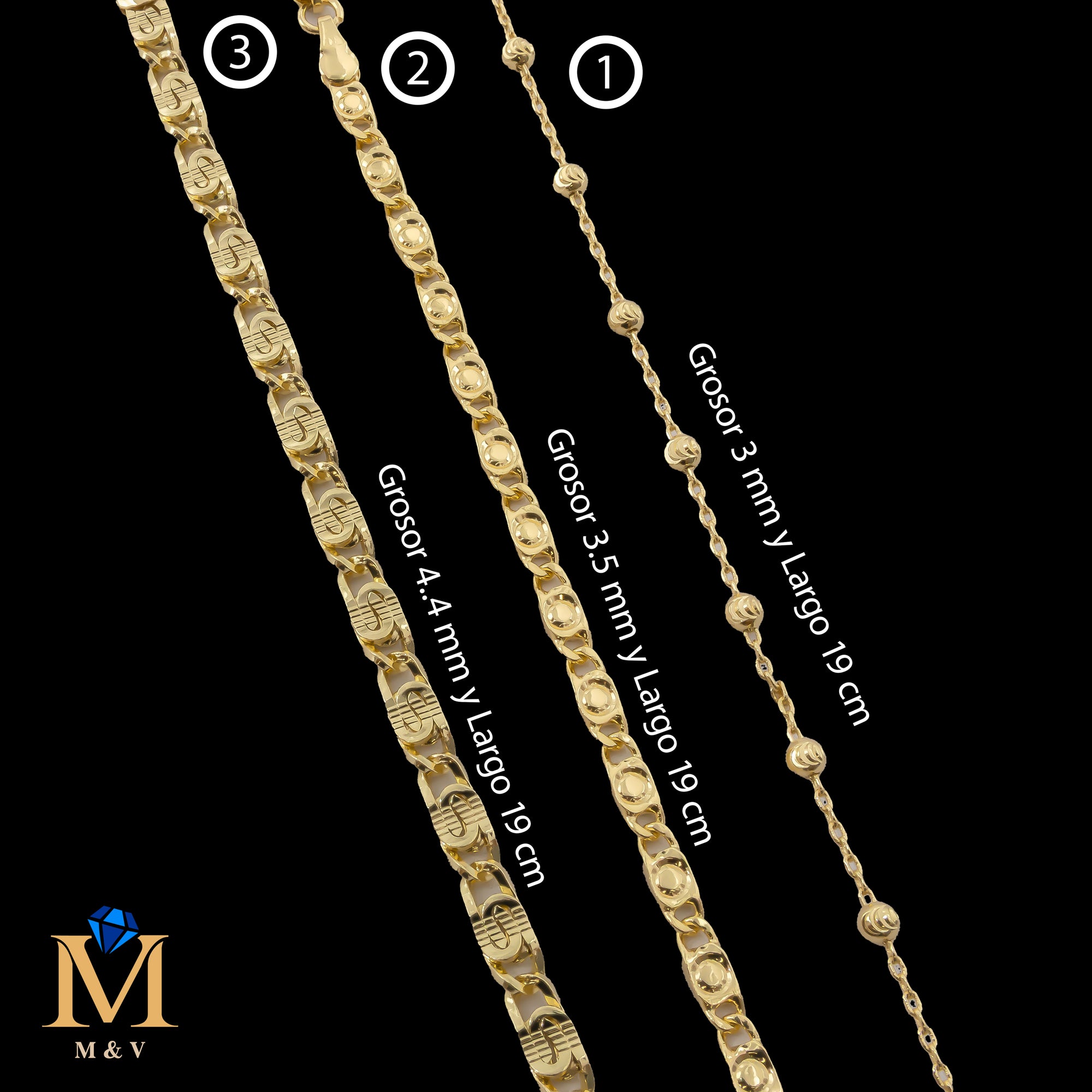 Pulseras Doradas de 19 cm Caja 01 02/06/26 M10 Oro Laminado