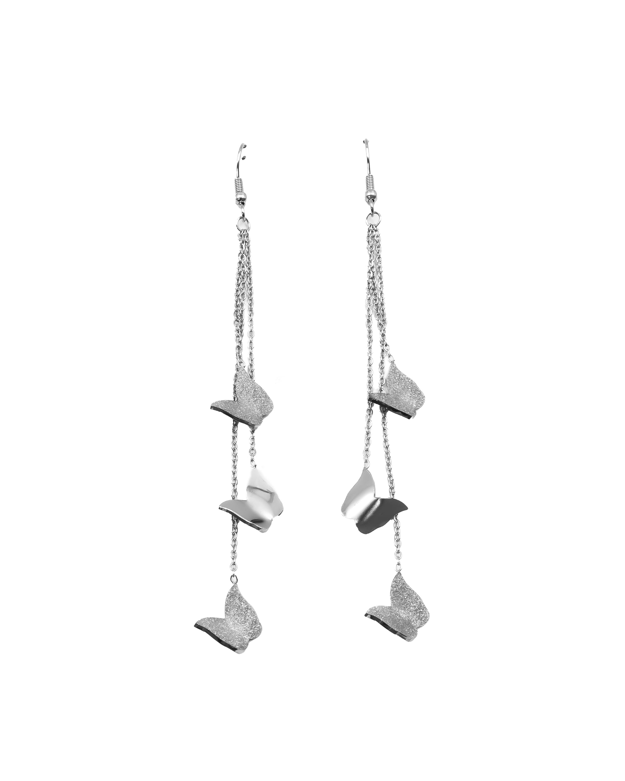 Aretes Largos Plateados M10 Oro Laminado