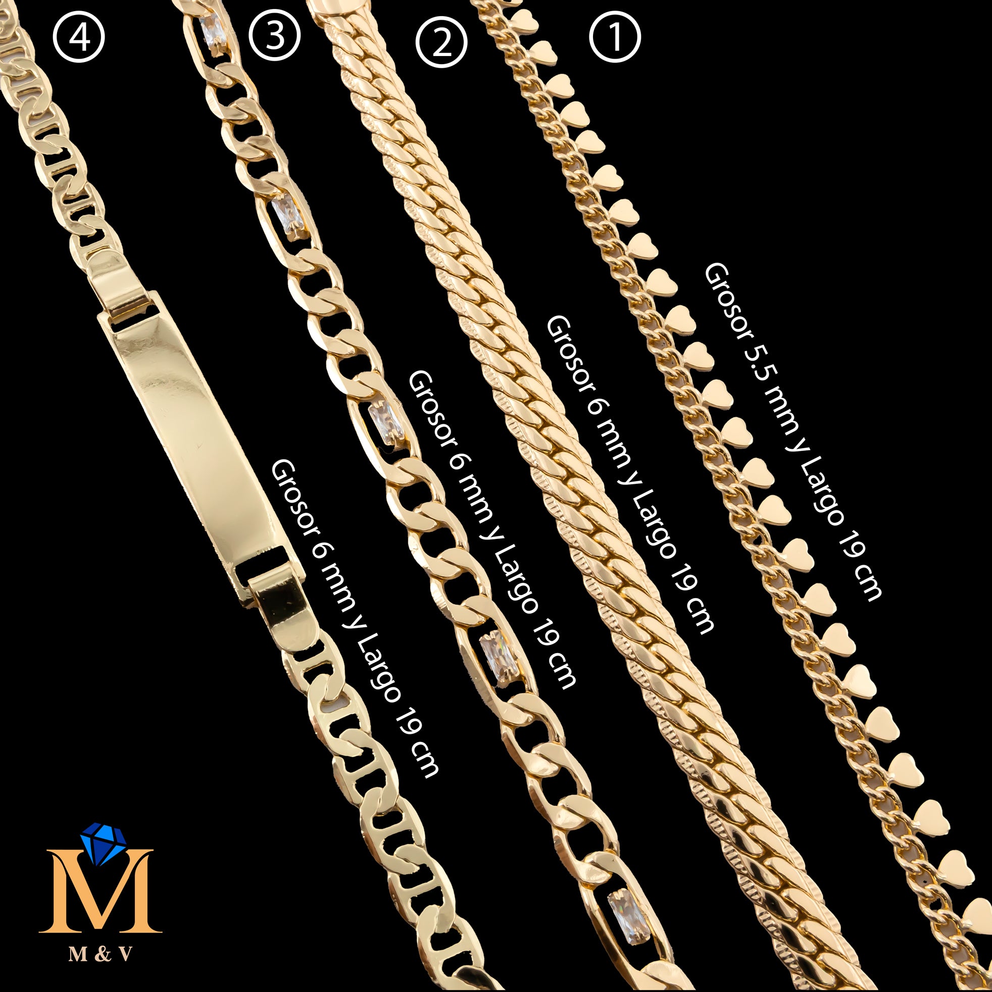 Pulseras Doradas de 19 cm Caja 01 02/06/26 M12 Oro Laminado