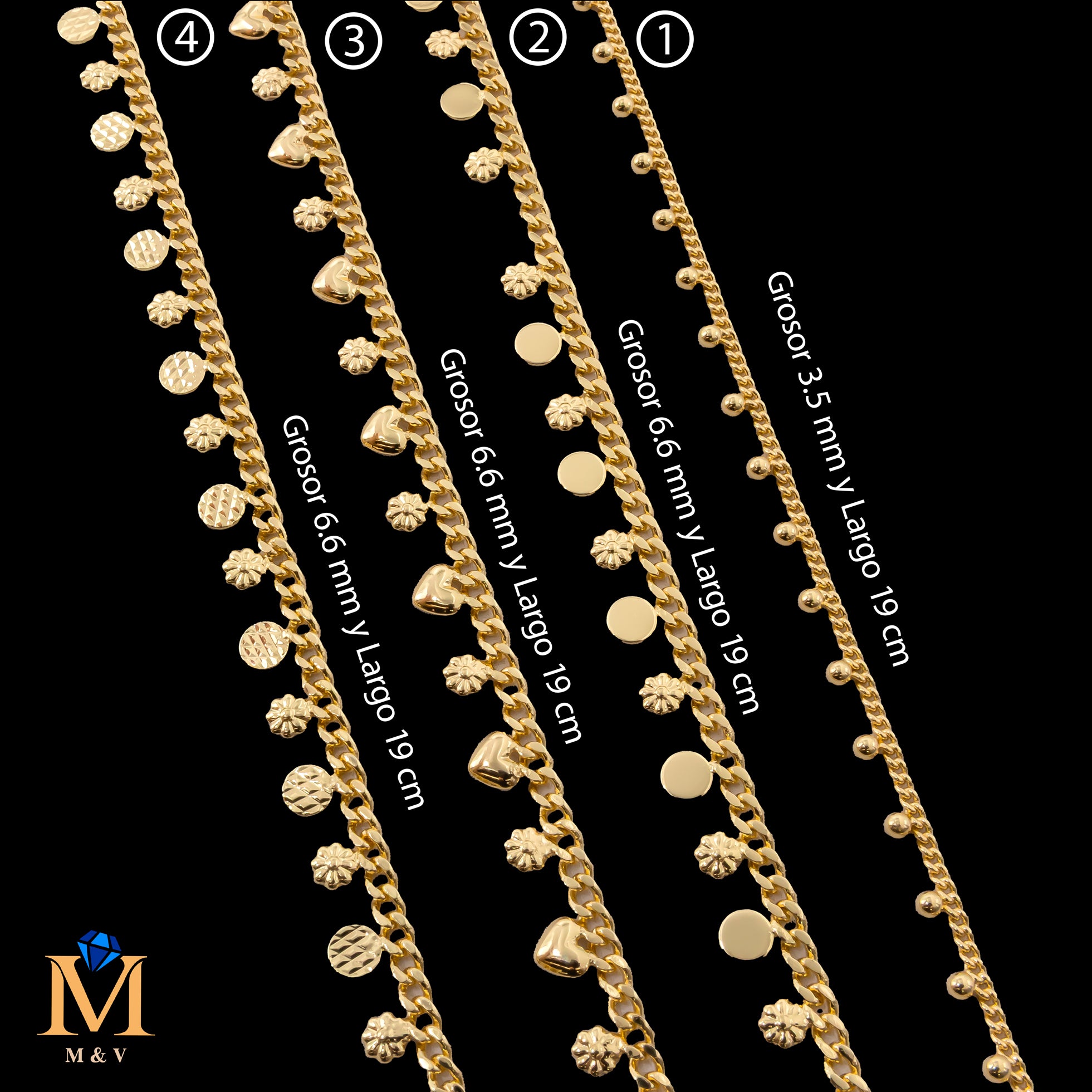 Pulseras Doradas de 19 cm Caja 01 02/06/26 M13 Oro Laminado