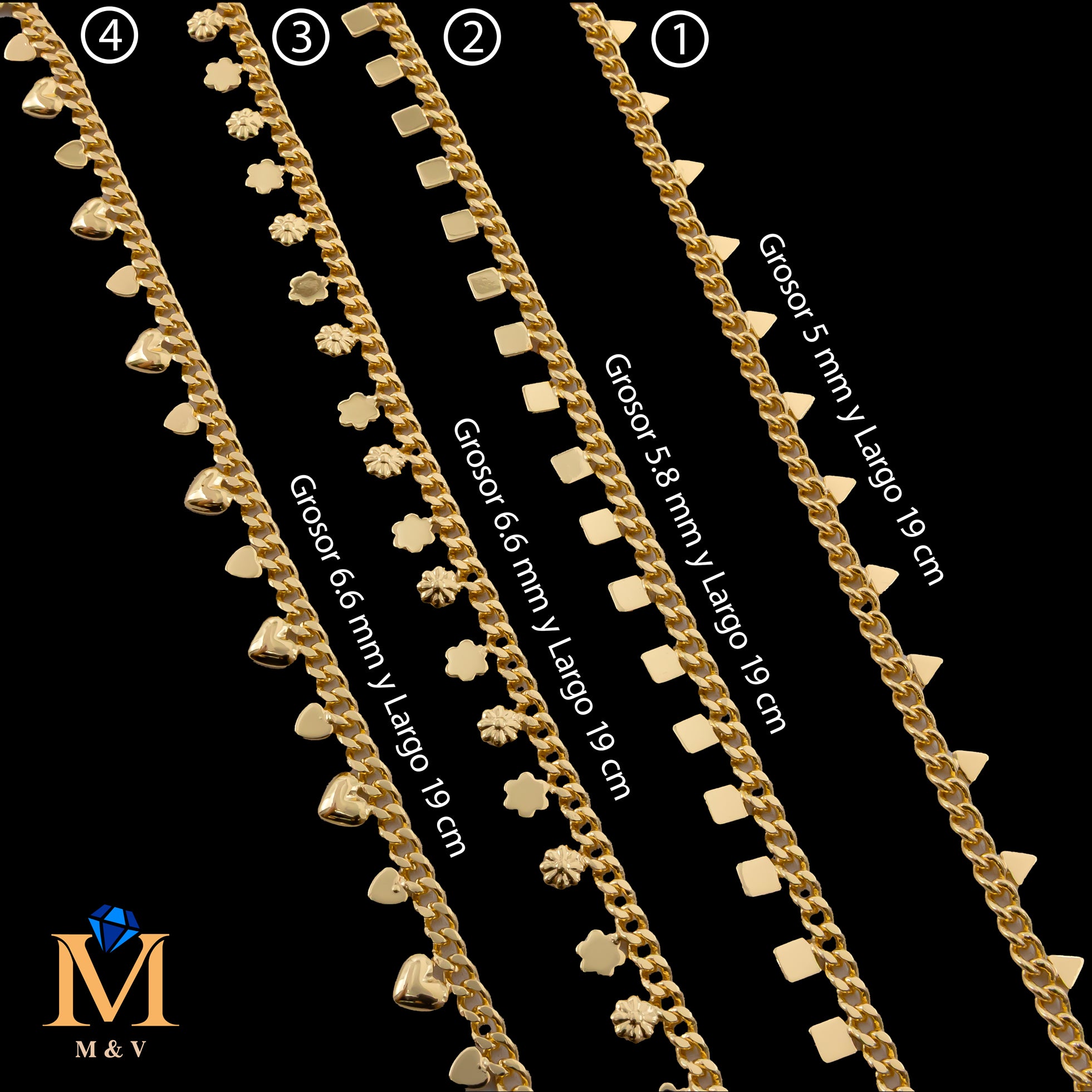 Pulseras Doradas de 19 cm Caja 01 02/06/26 M14 Oro Laminado