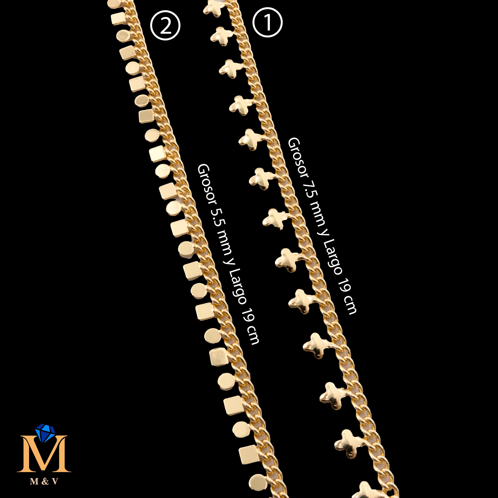 Pulseras Doradas de 19 cm Caja 01 02/06/26 M15 Oro Laminado