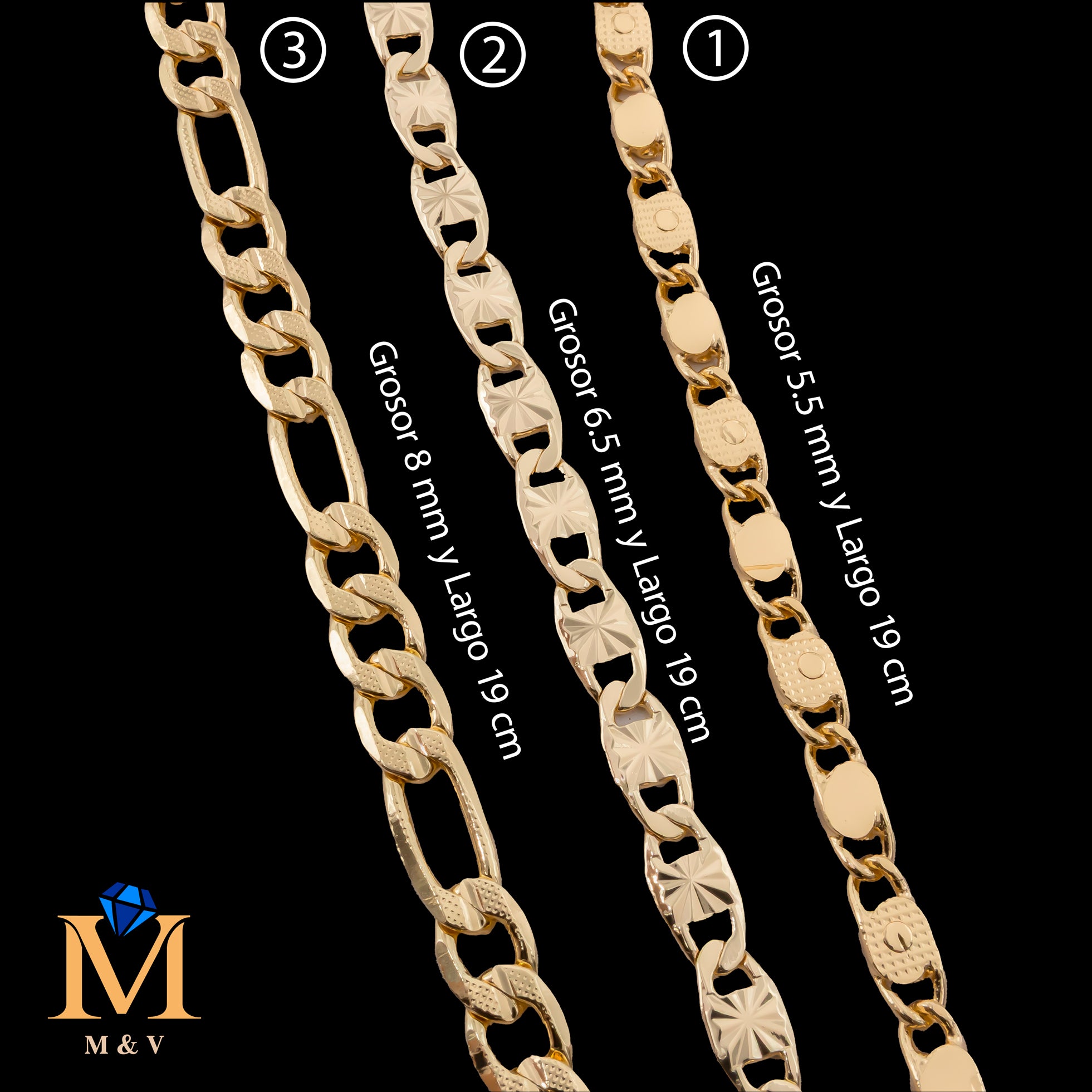 Pulseras Doradas de 19 cm Caja 01 02/06/26 M16 Oro Laminado