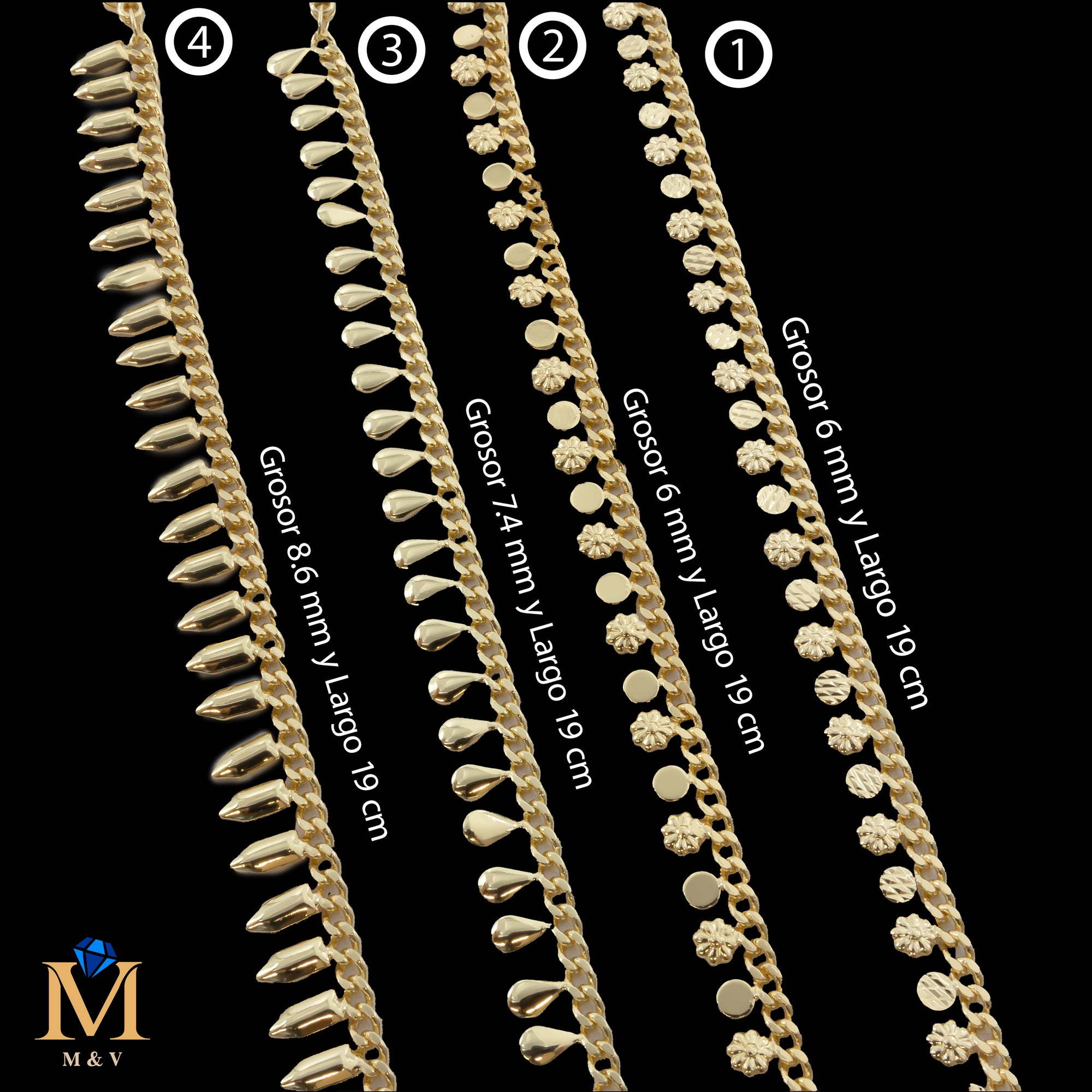 Pulseras Doradas de 19 cm Caja 01 02/06/26 M18 Oro Laminado