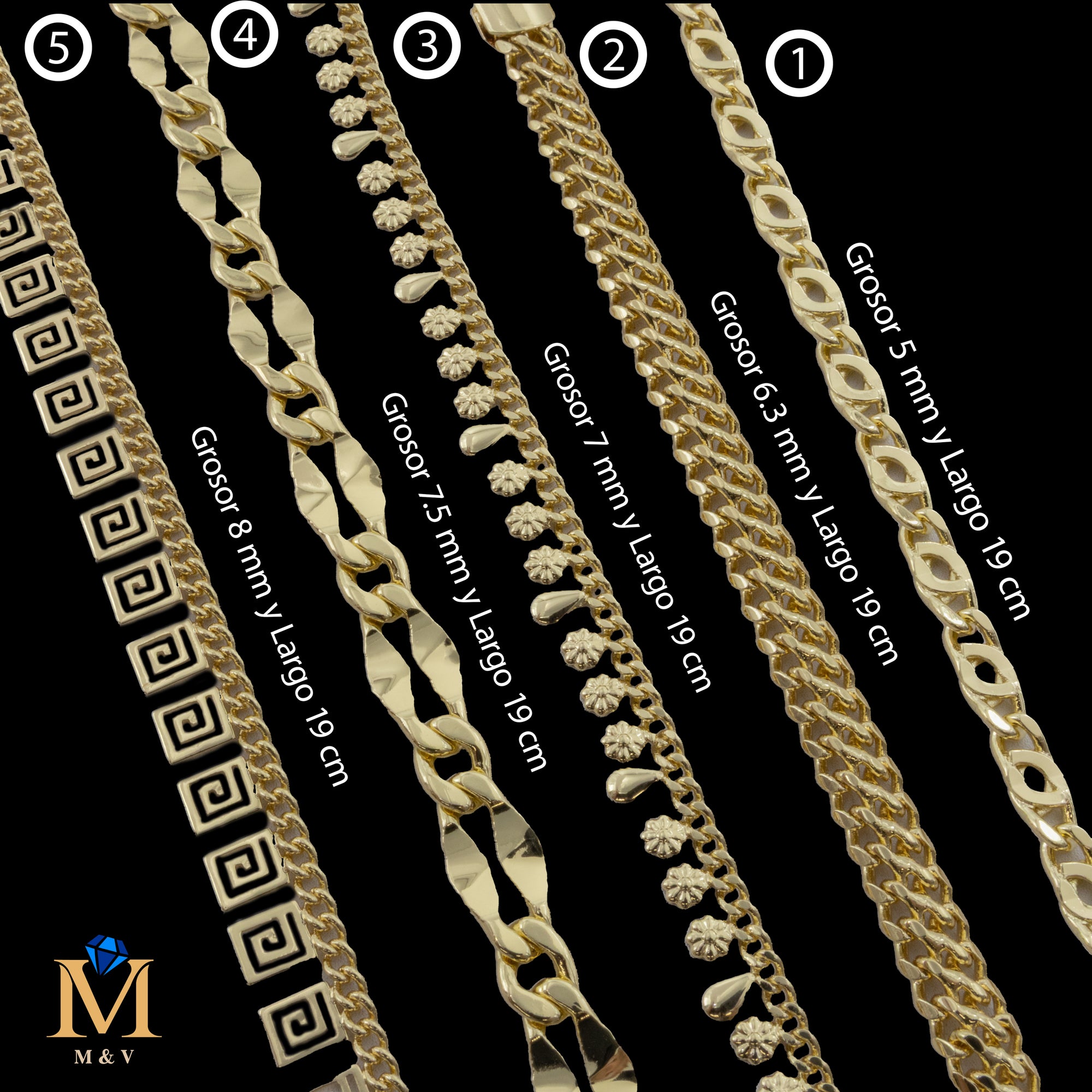 Pulseras Doradas de 19 cm Caja 01 02/06/26 M19 Oro Laminado