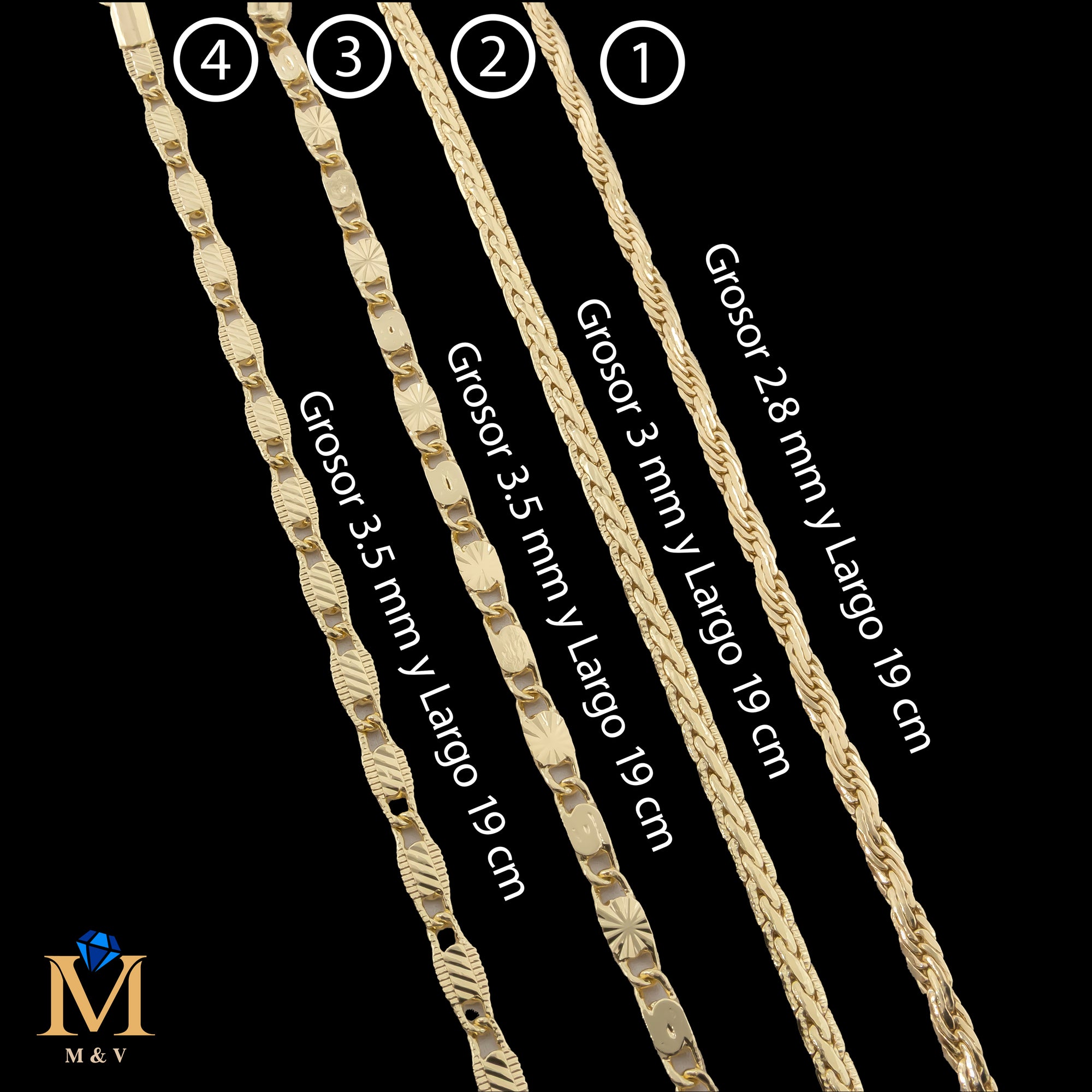 Pulseras Doradas de 19 cm Caja 01 02/06/26 M21 Oro Laminado