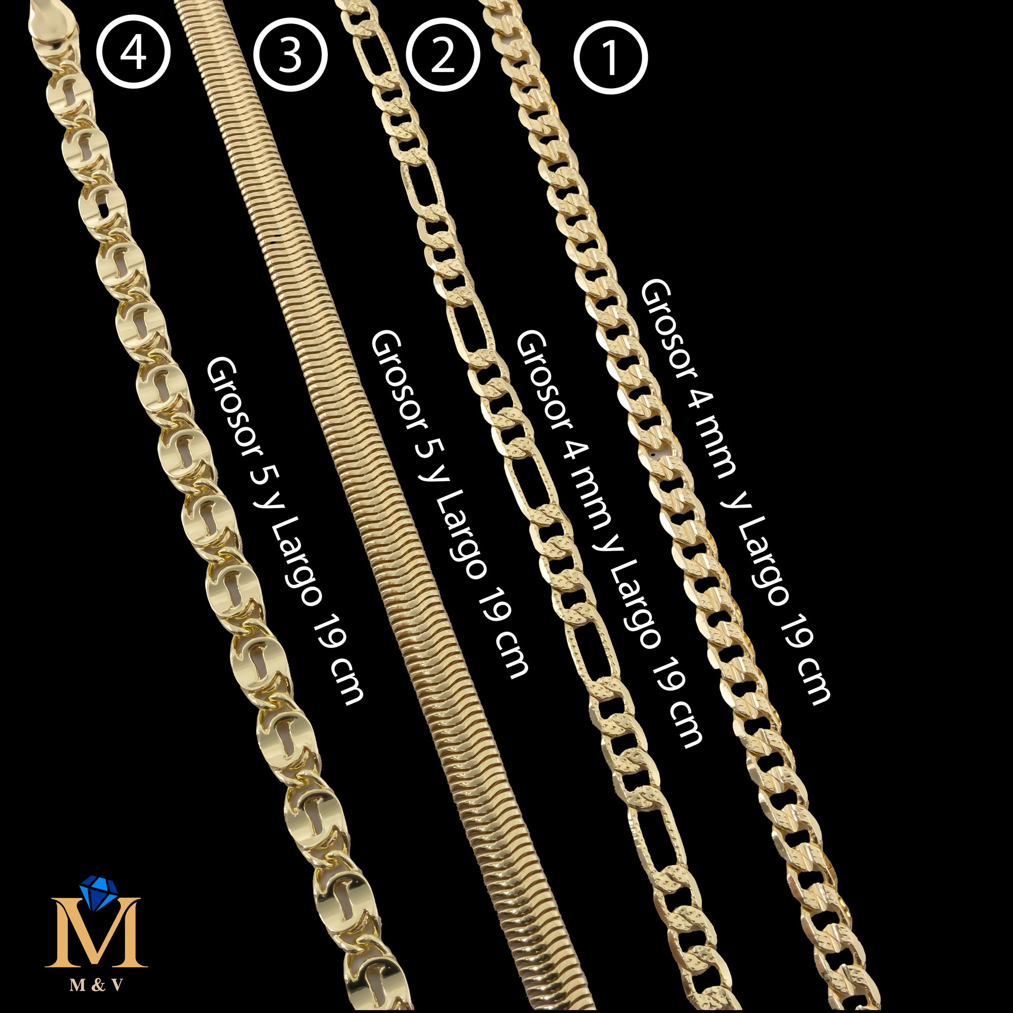 Pulseras Doradas de 19 cm Caja 01 02/06/26 M22 Oro Laminado