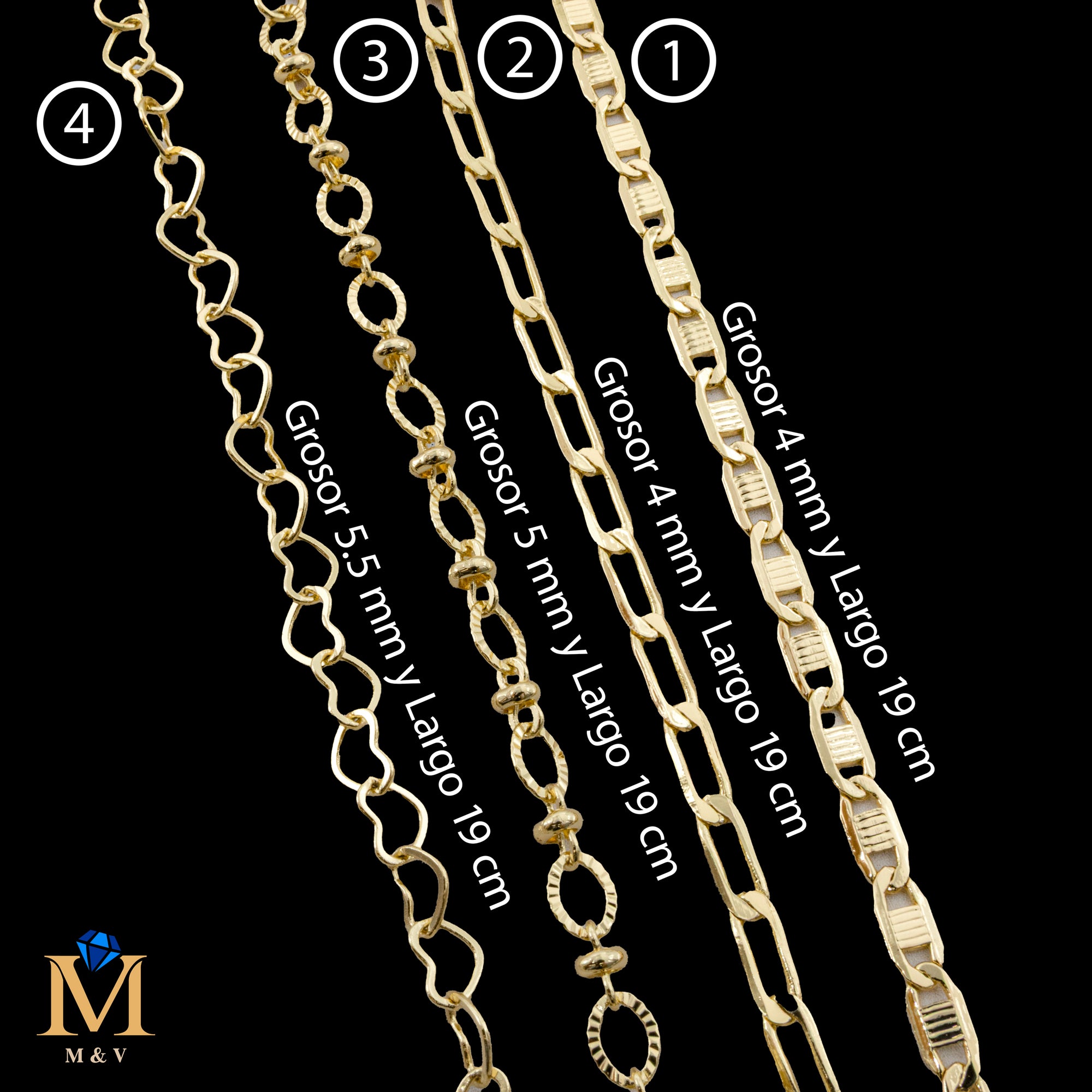 Pulseras Doradas de 19 cm Caja 01 02/06/26 M23 Oro Laminado