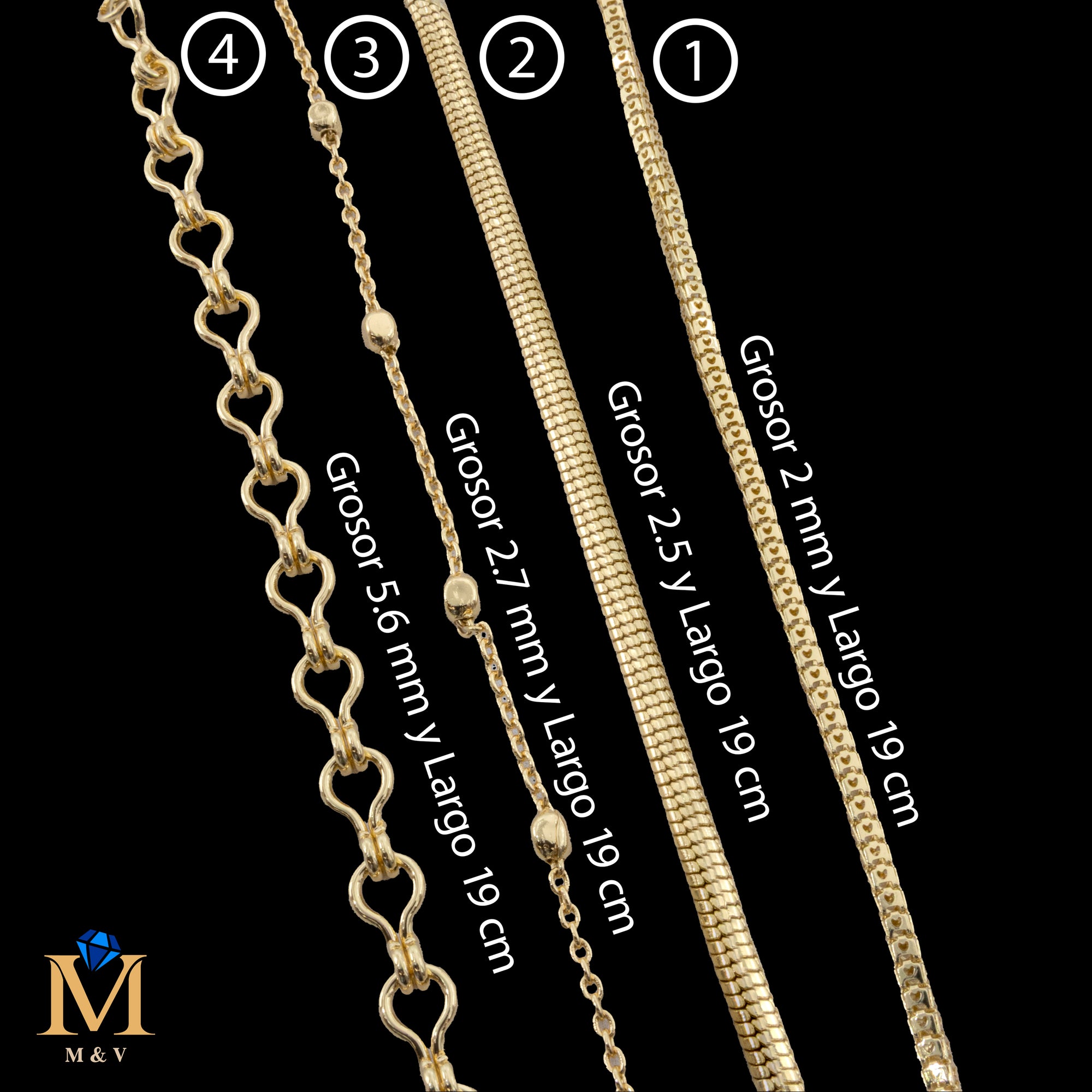 Pulseras Doradas de 19 cm Caja 01 02/06/26 M24 Oro Laminado