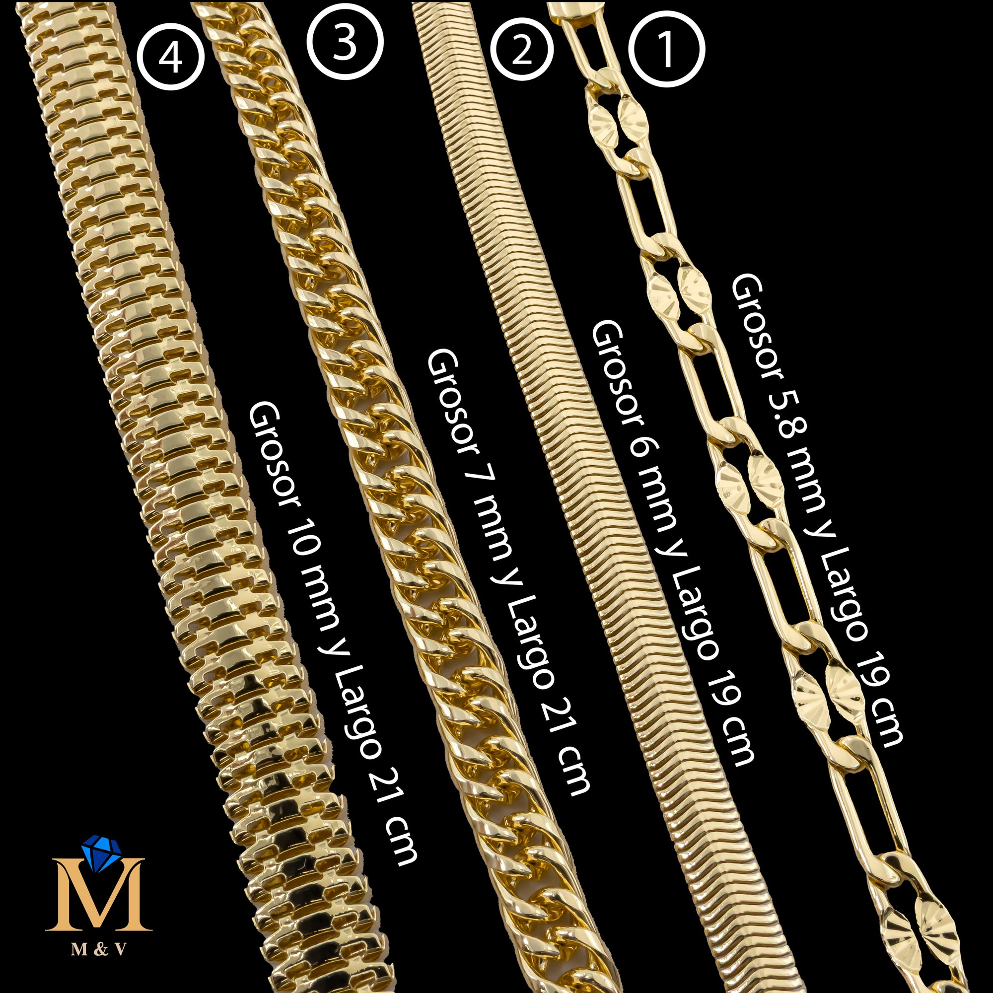 Pulseras Doradas de 19 cm Caja 01 02/06/26 M25 Oro Laminado
