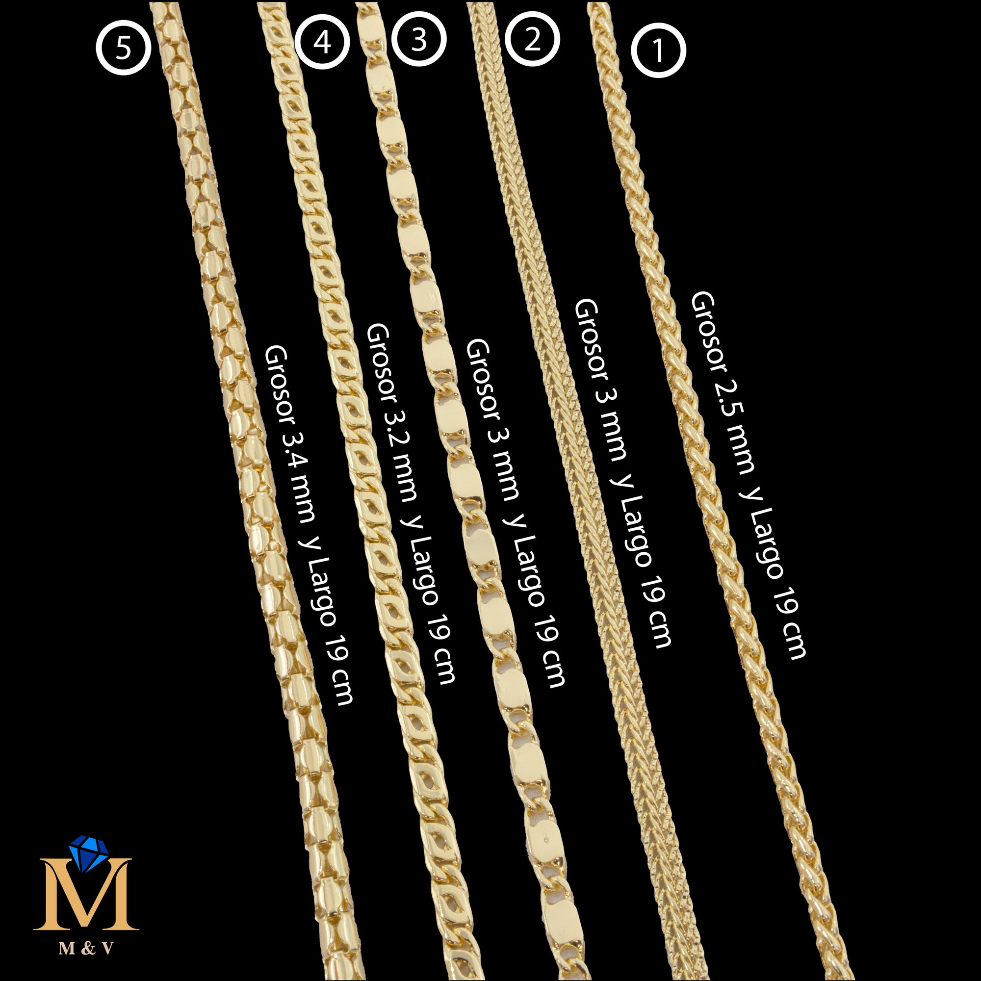 Pulseras Doradas de 19 cm Caja 01 02/06/26 M26 Oro Laminado