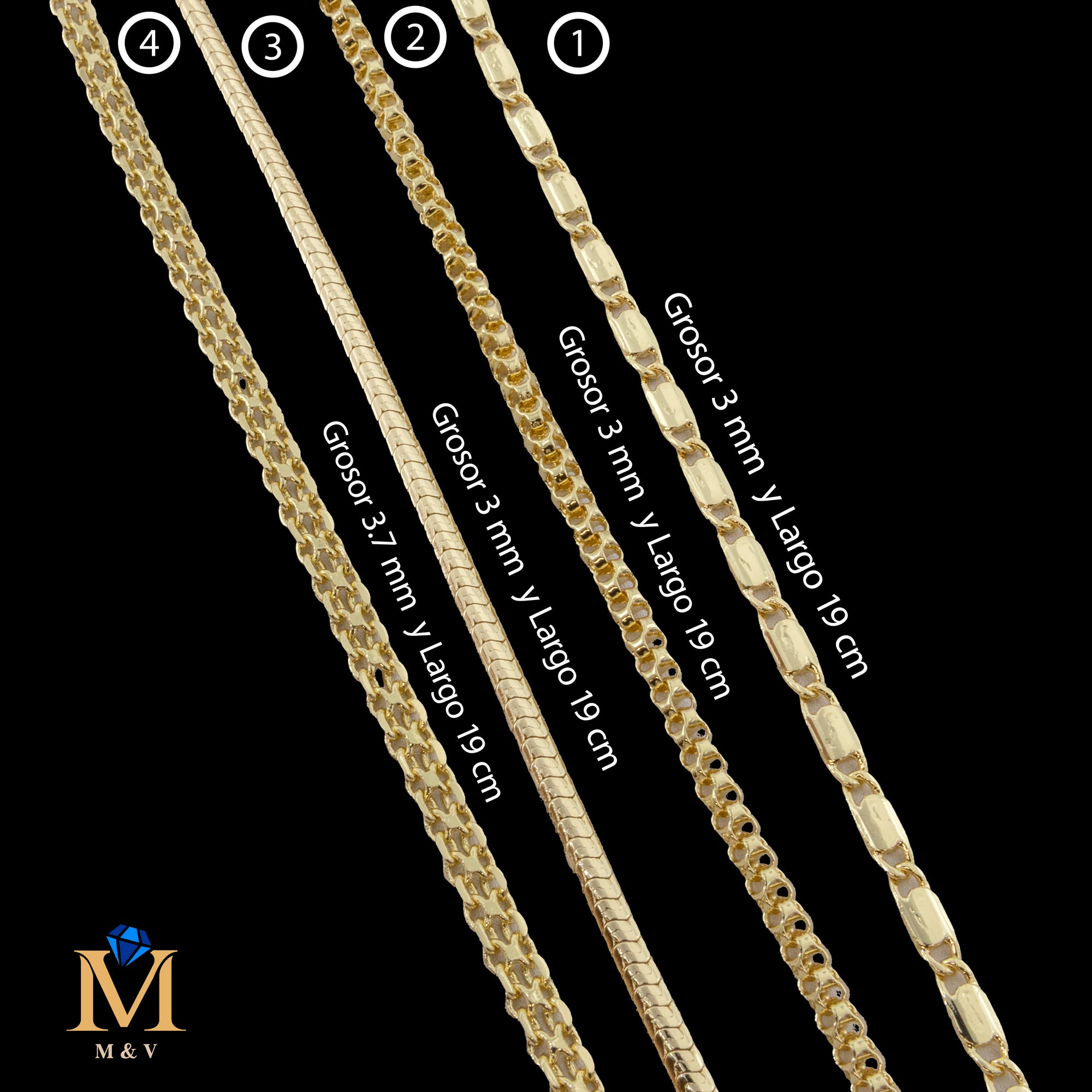 Pulseras Doradas de 19 cm Caja 01 02/06/26 M27 Oro Laminado