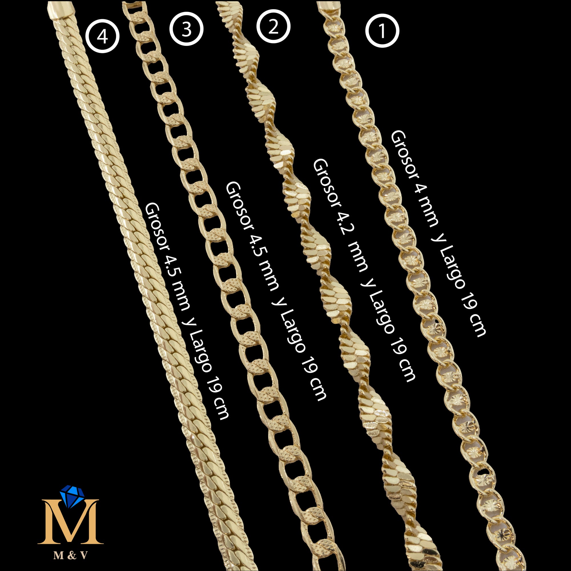 Pulseras Doradas de 19 cm Caja 01 02/06/26 M28 Oro Laminado