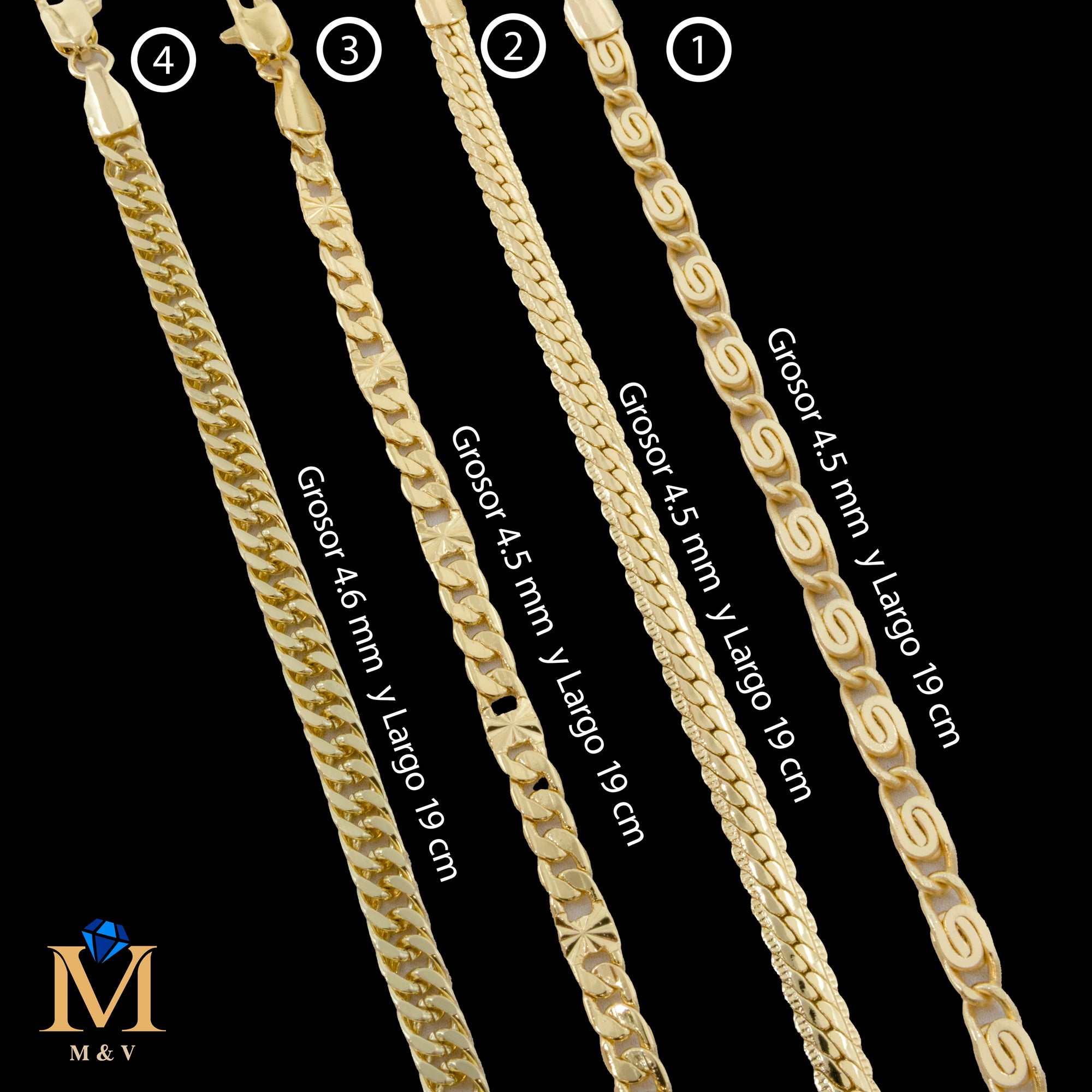 Pulseras Doradas de 19 cm Caja 01 02/06/26 M29 Oro Laminado