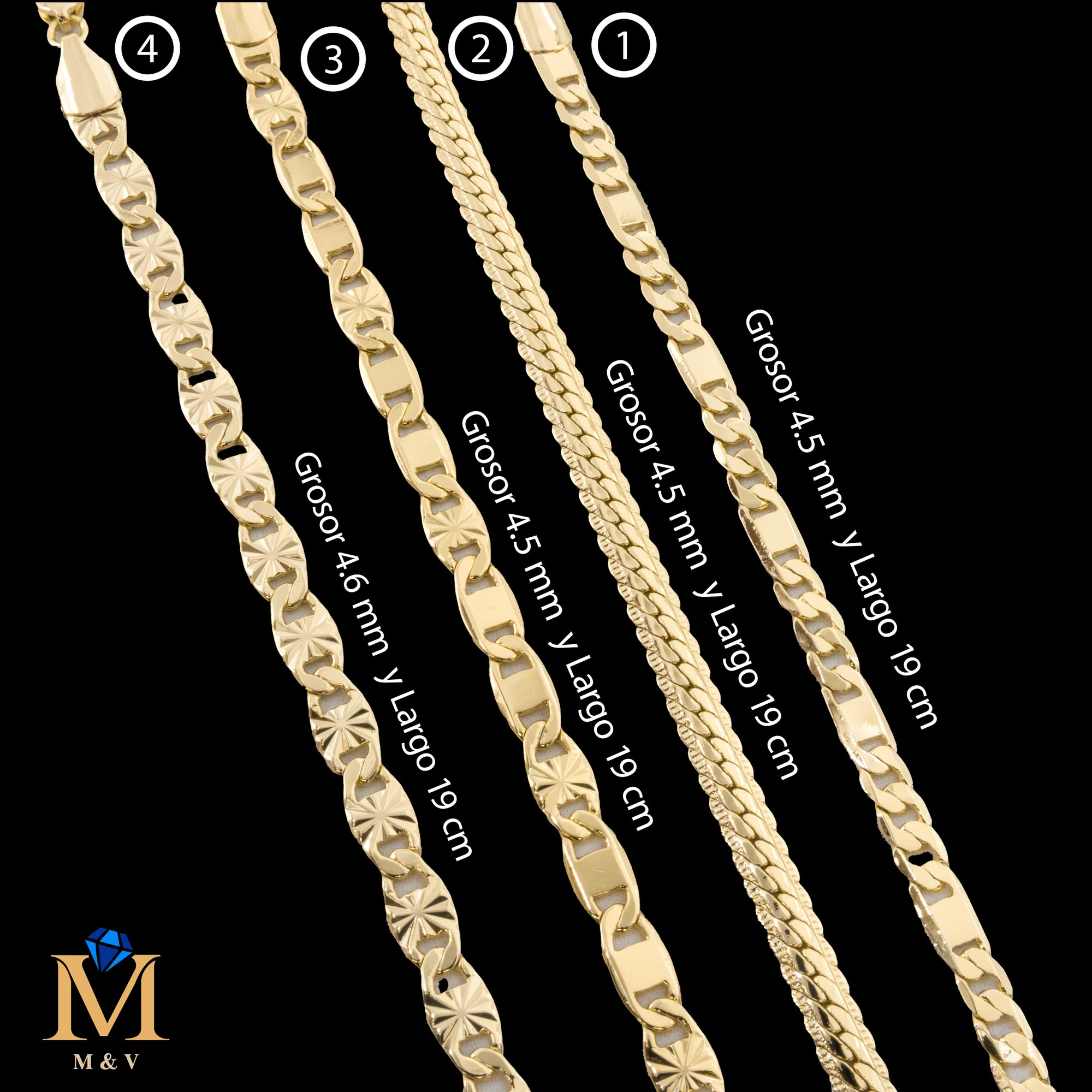 Pulseras Doradas de 19 cm Caja 01 02/06/26 M30 Oro Laminado
