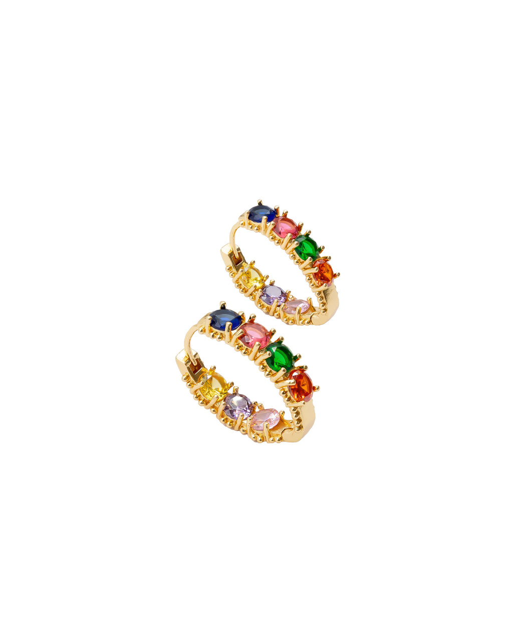 Aretes Huggies con Piedras M3 Oro Laminado