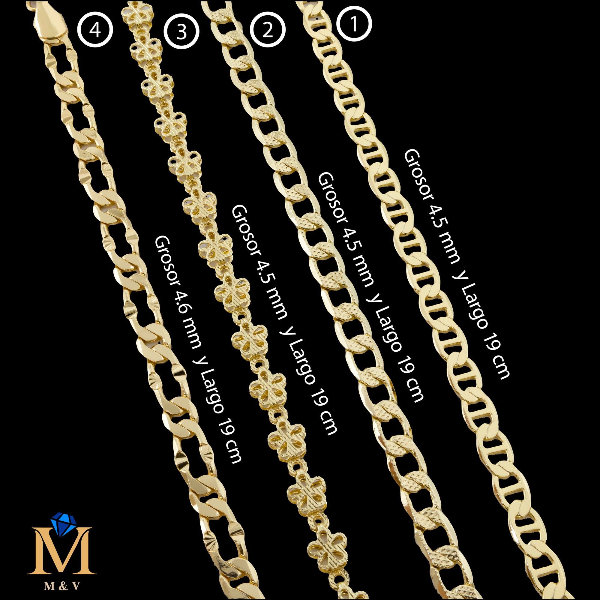 Pulseras Doradas de 19 cm Caja 01 02/06/26 M31 Oro Laminado