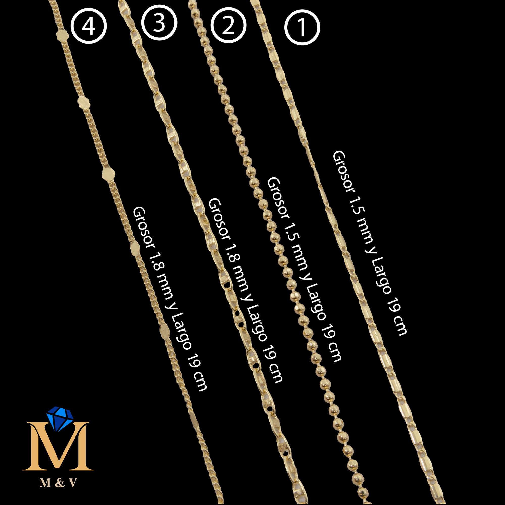 Pulseras Doradas de 19 cm Caja 01 02/06/26 M33 Oro Laminado