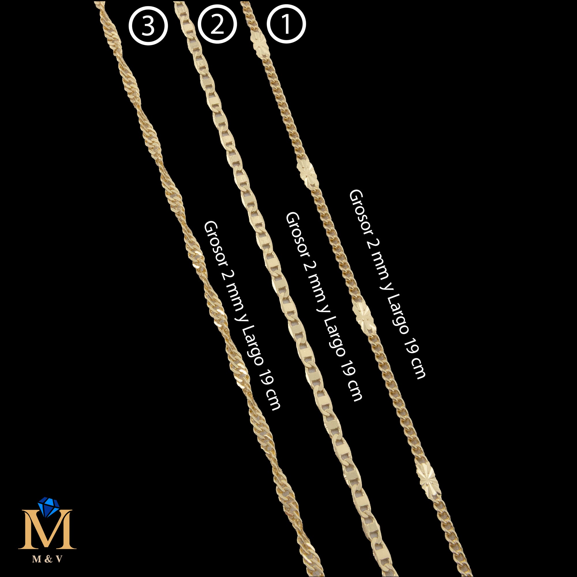 Pulseras Doradas de 19 cm Caja 01 02/06/26 M34 Oro Laminado