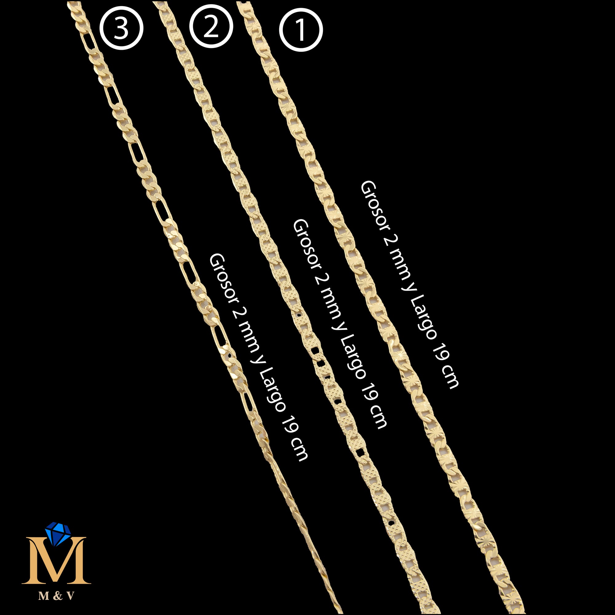 Pulseras Doradas de 19 cm Caja 01 02/06/26 M35 Oro Laminado