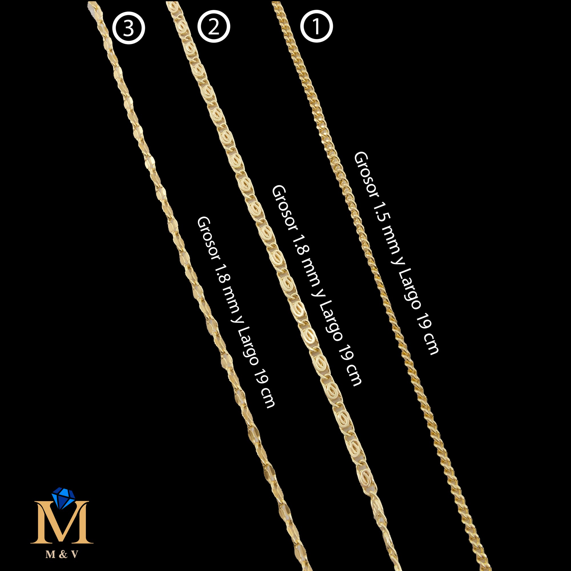Pulseras Doradas de 19 cm Caja 01 02/06/26 M37 Oro Laminado
