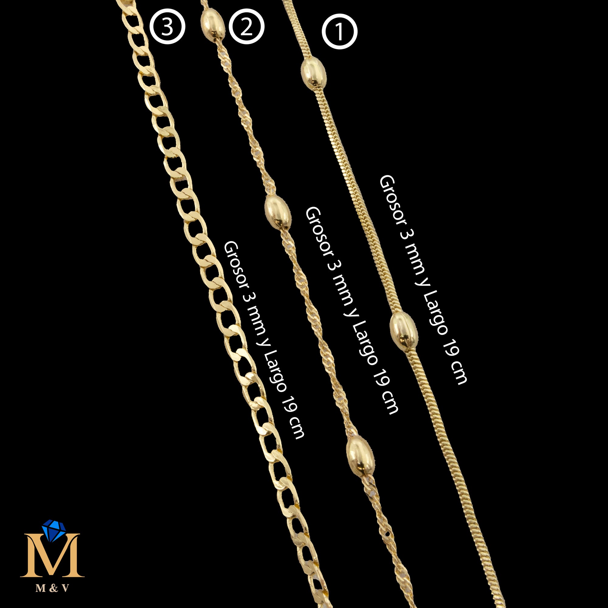 Pulseras Doradas de 19 cm Caja 01 02/06/26 M38 Oro Laminado