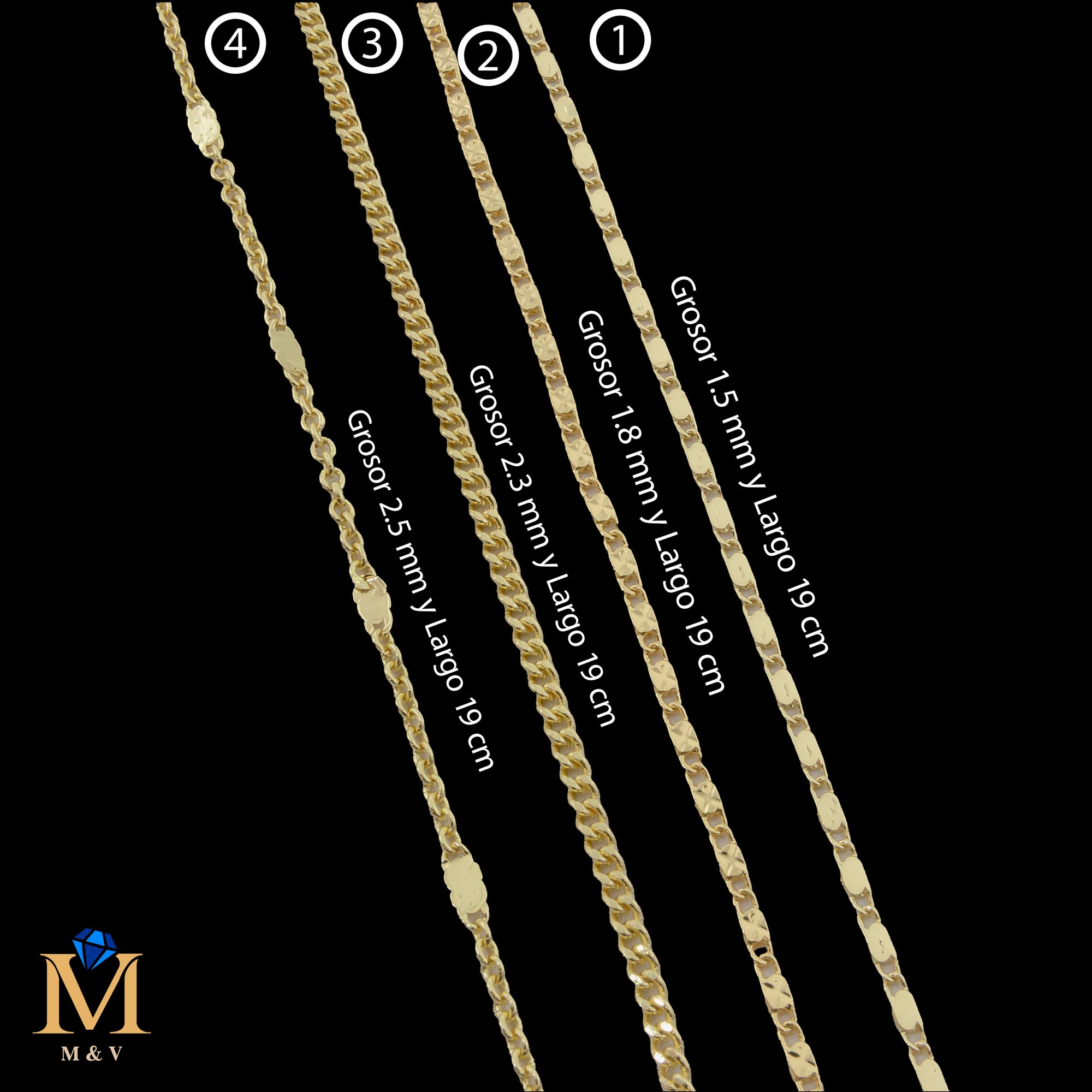 Pulseras Doradas de 19 cm Caja 01 02/06/26 M39 Oro Laminado