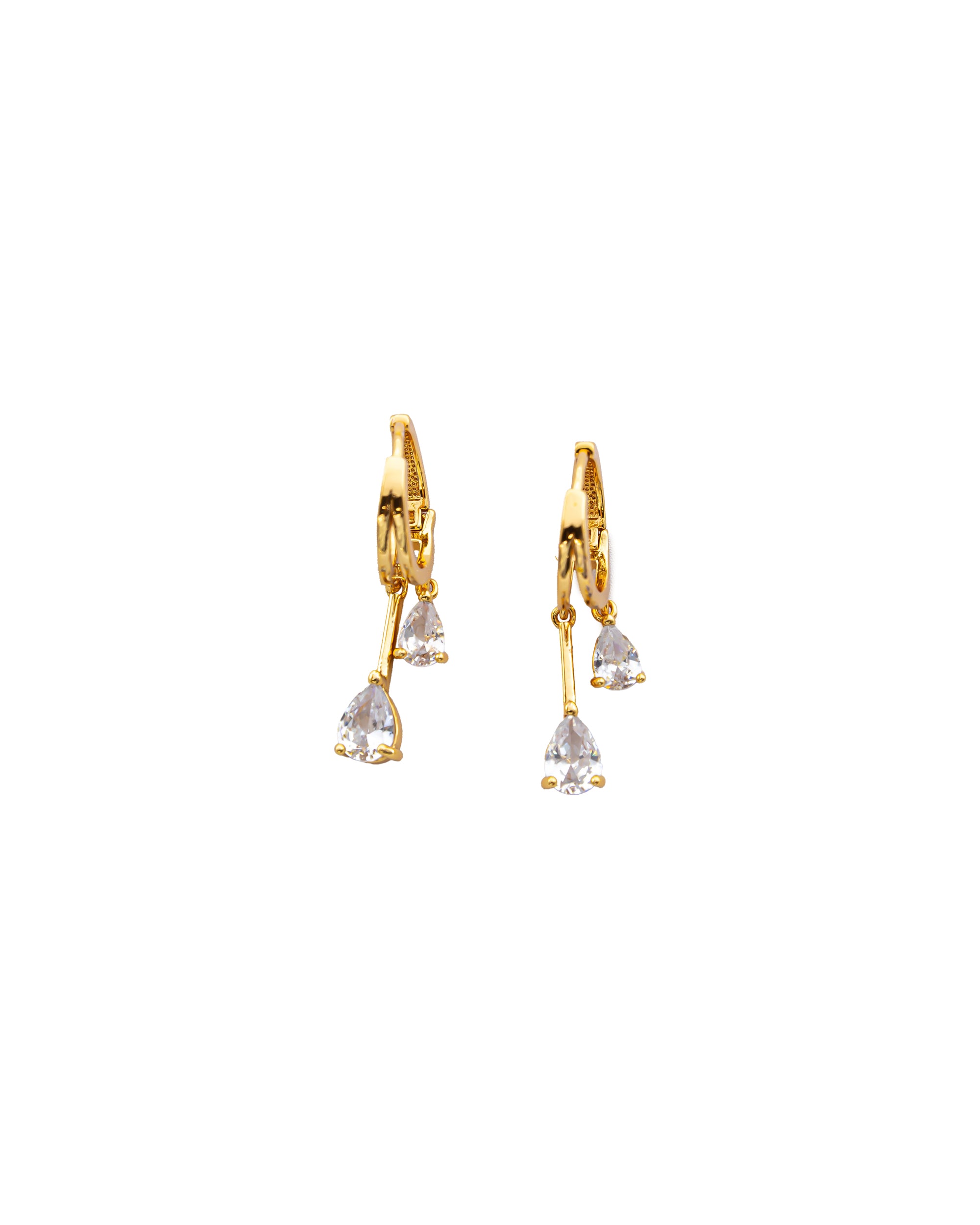 Aretes Dorados Largos con Piedra M2 Oro Laminado