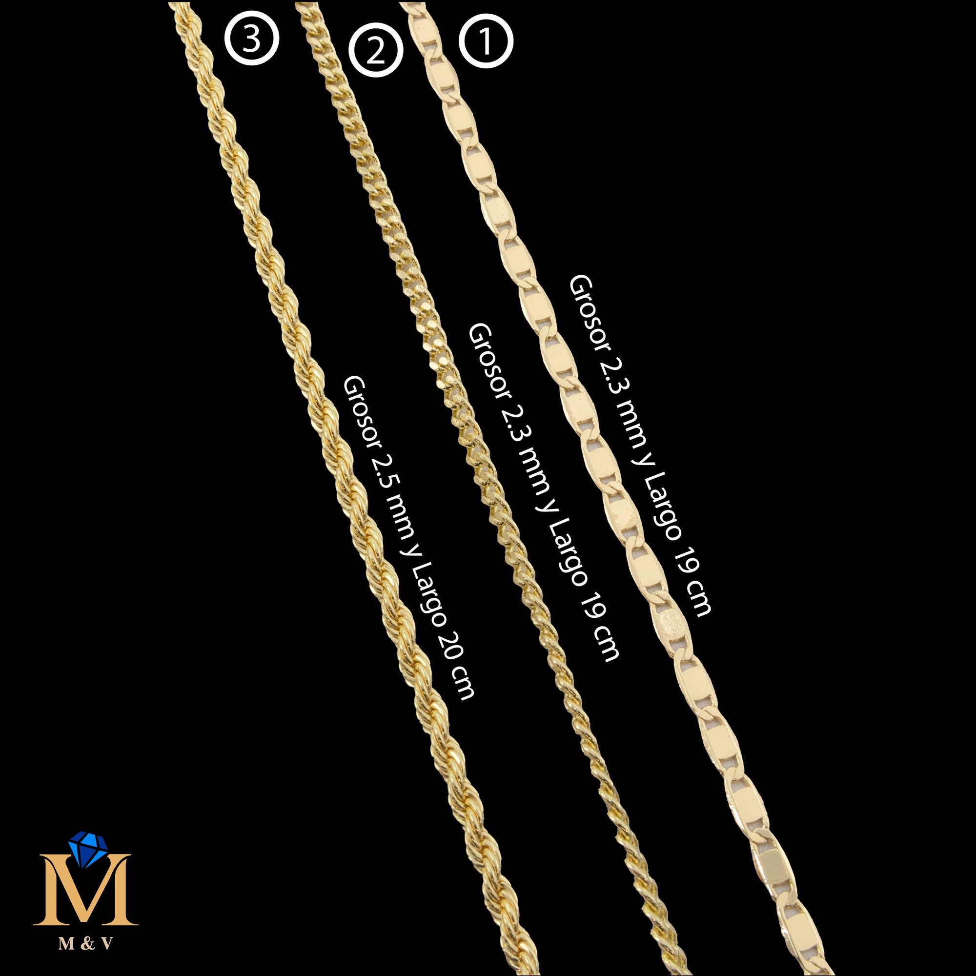 Pulseras Doradas de 19 cm Caja 01 02/06/26 M40 Oro Laminado