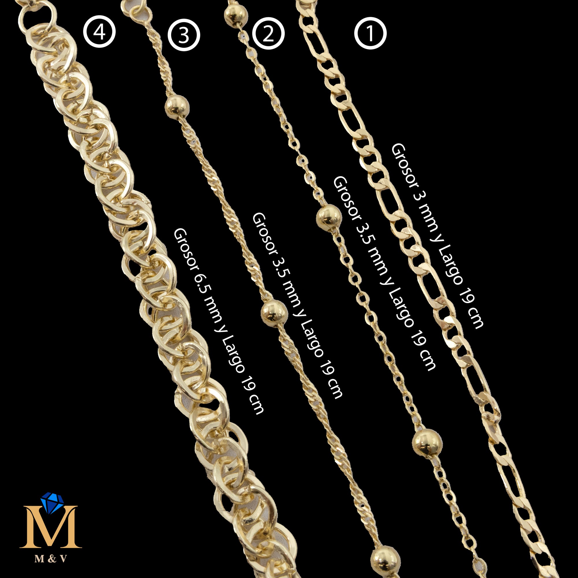 Pulseras Doradas de 19 cm Caja 01 02/06/26 M42 Oro Laminado