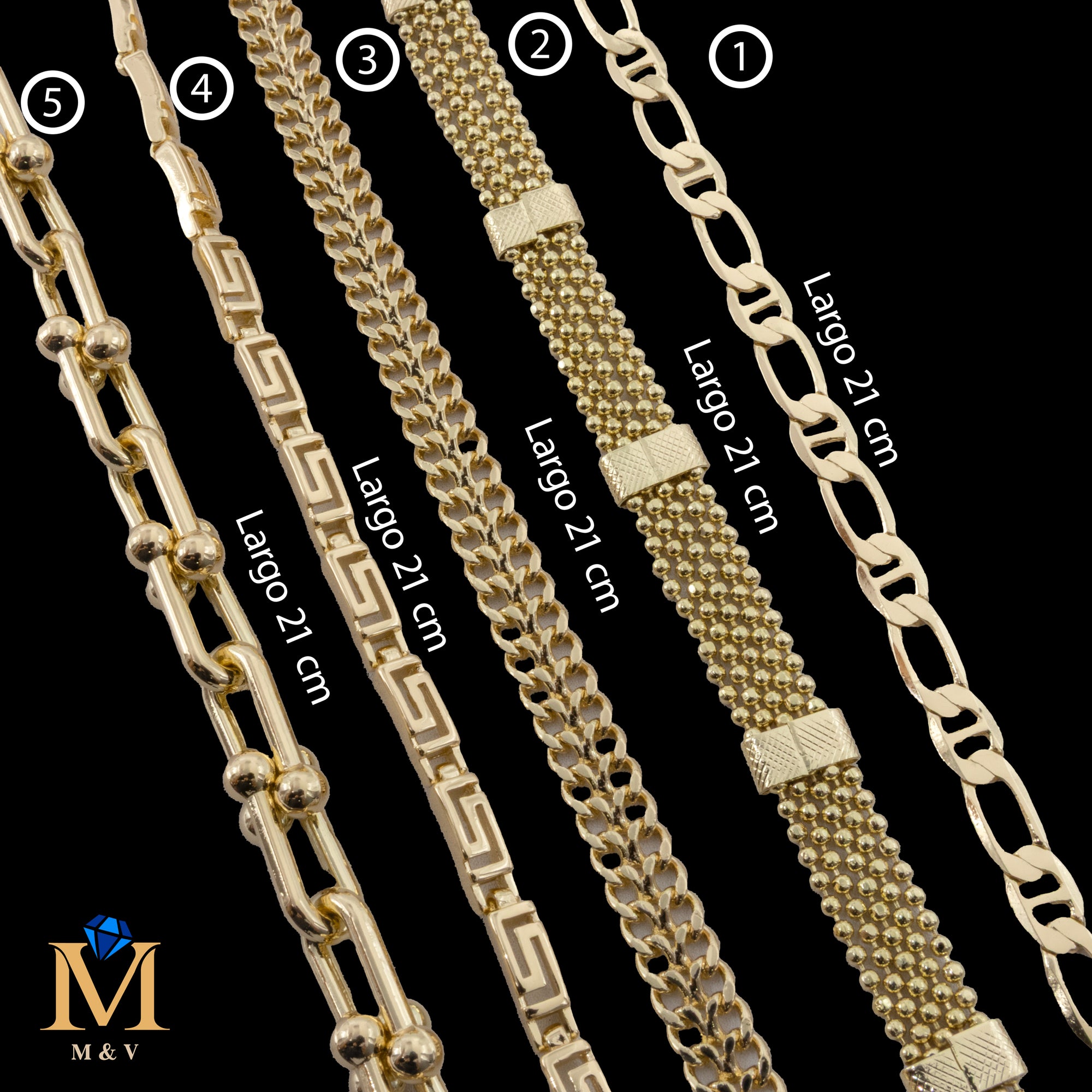 Pulseras Doradas de 21 cm Caja 01 02/06/26 M43 Oro Laminado