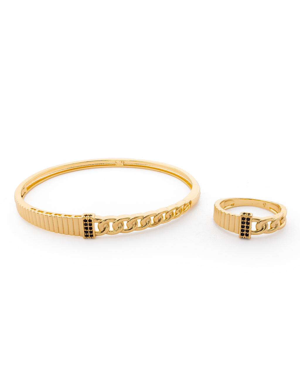 Conjunto Dorado De Brazalete y Anillo M1 Oro Laminado