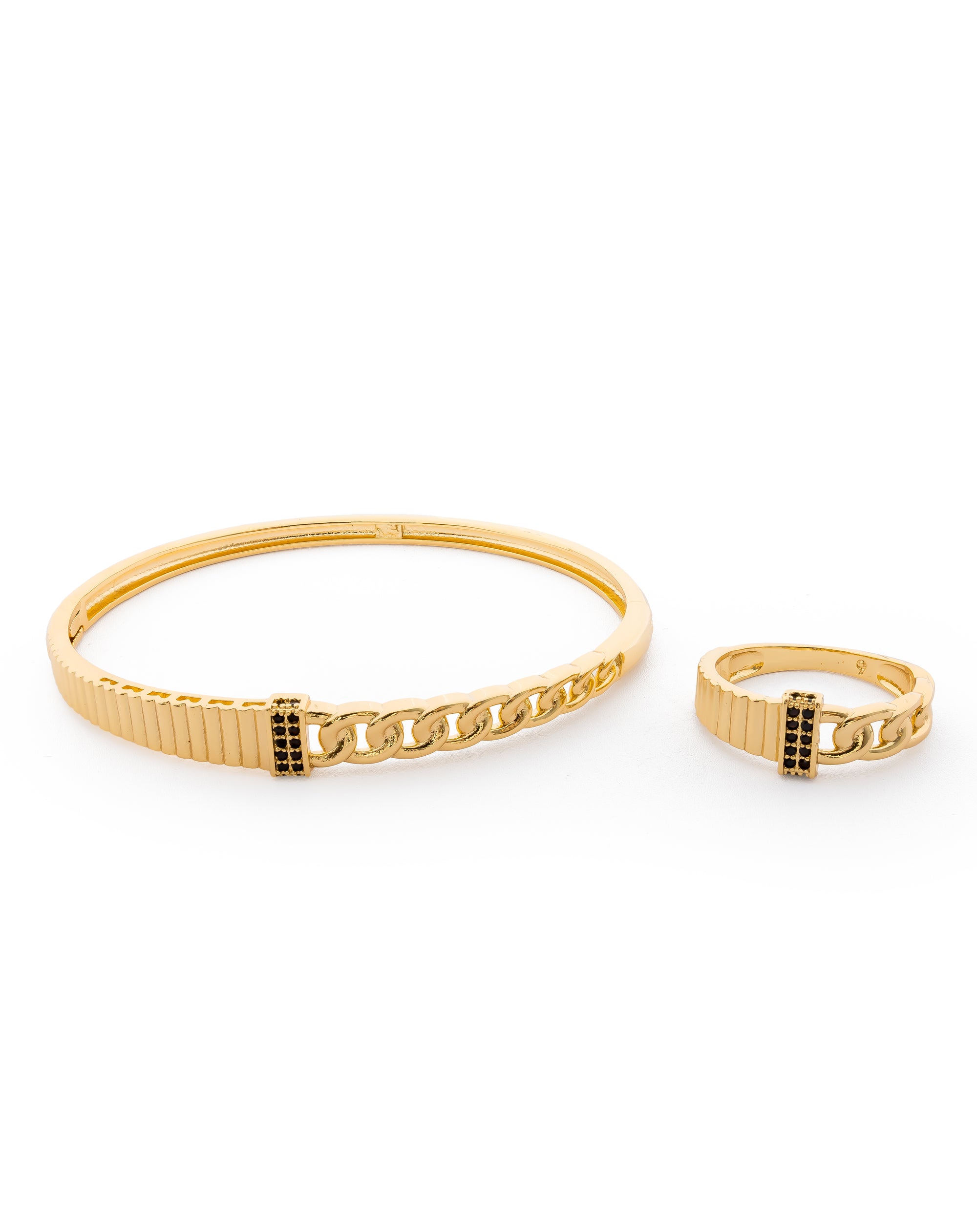 Conjunto Dorado De Brazalete y Anillo M1 Oro Laminado