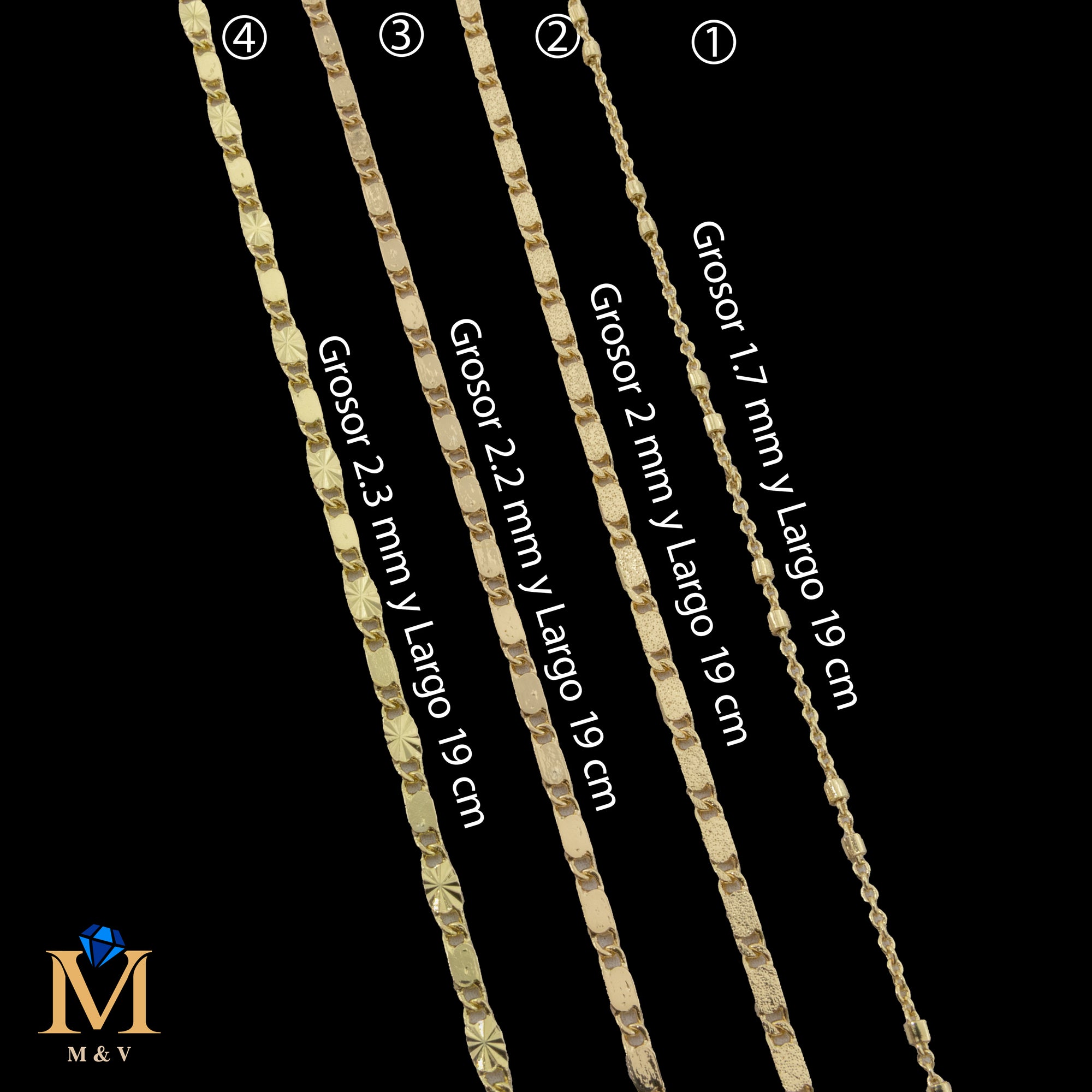 Pulseras Doradas de 19 cm Caja 01 02/06/26 M45 Oro Laminado