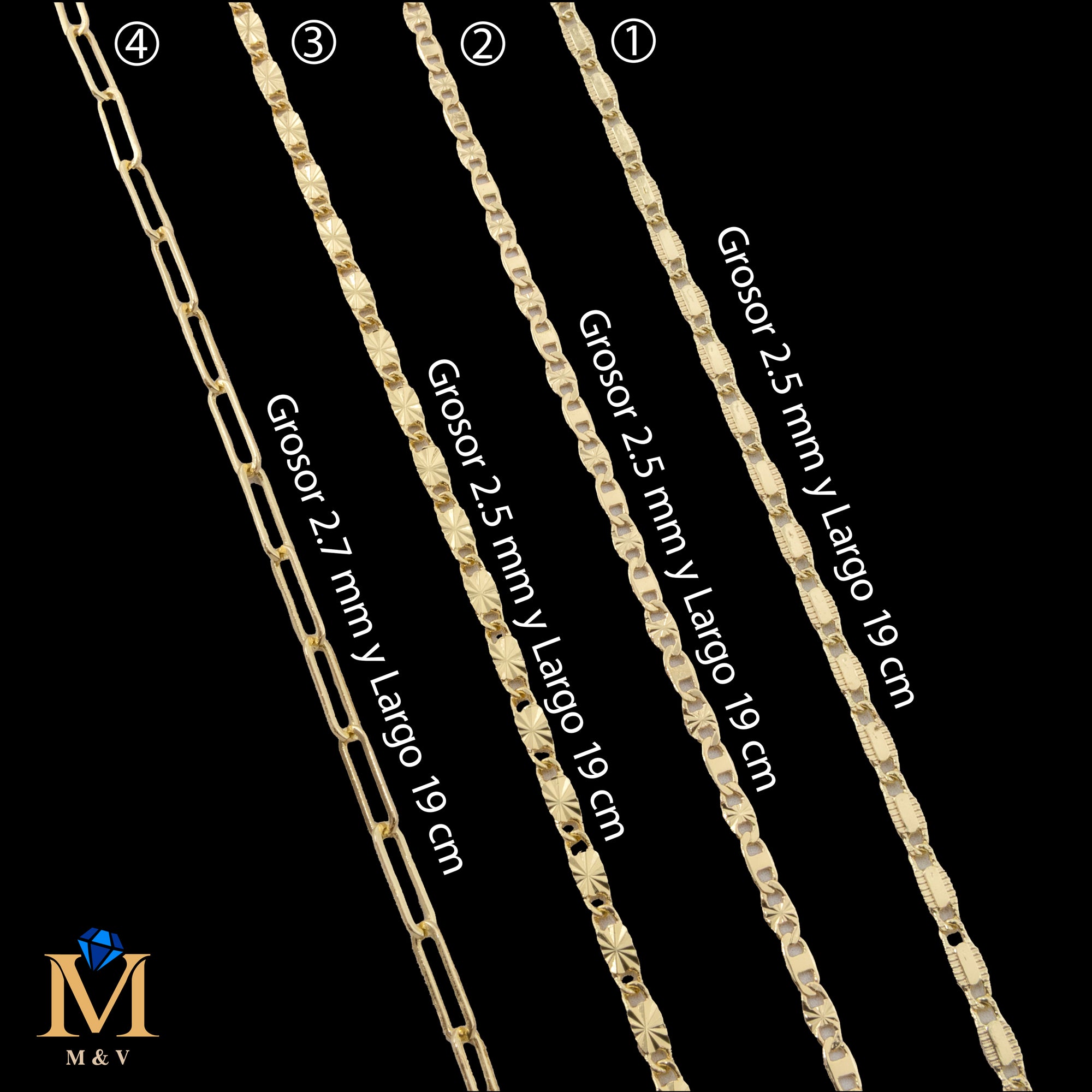 Pulseras Doradas de 19 cm Caja 01 02/06/26 M46 Oro Laminado