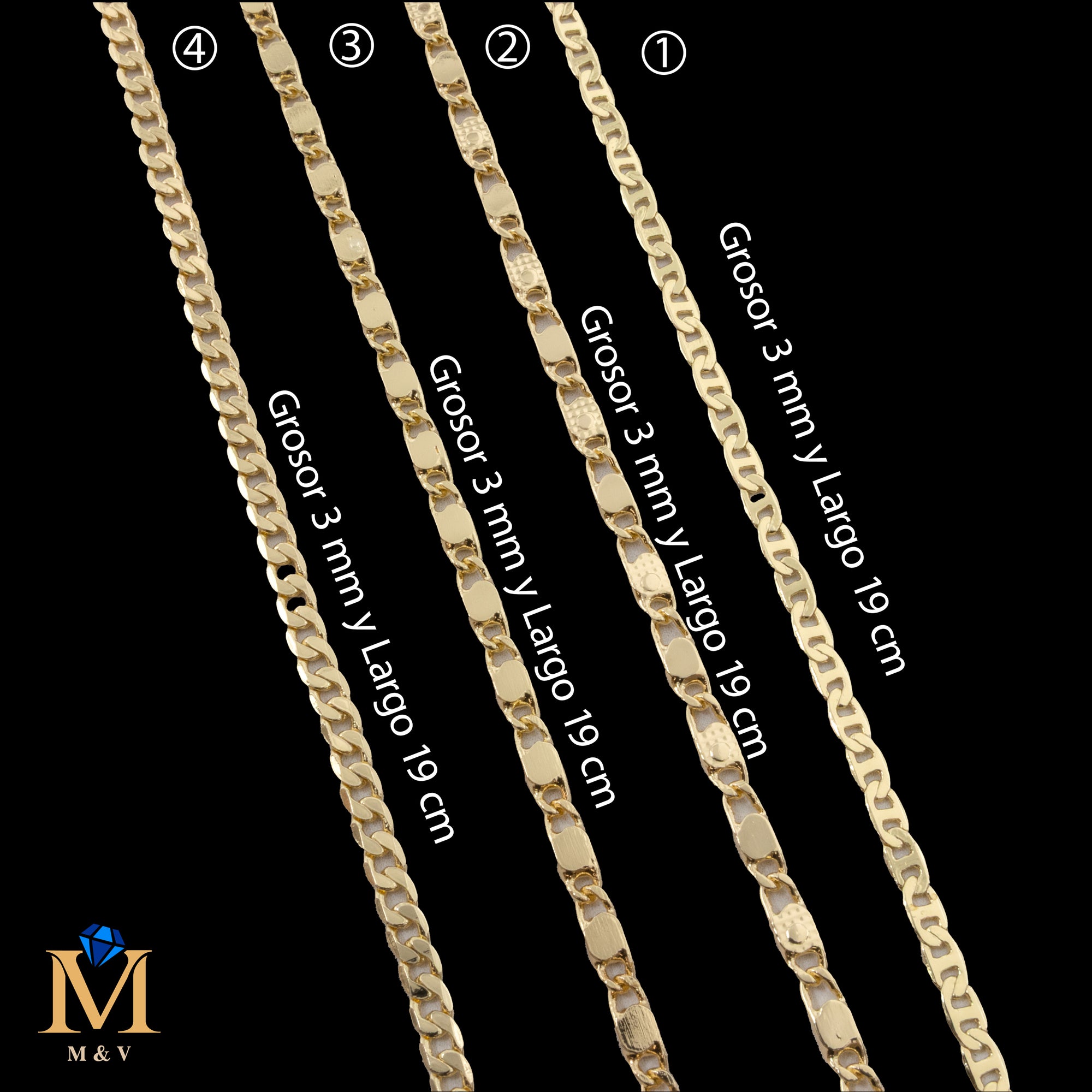 Pulseras Doradas de 19 cm Caja 01 02/06/26 M47 Oro Laminado